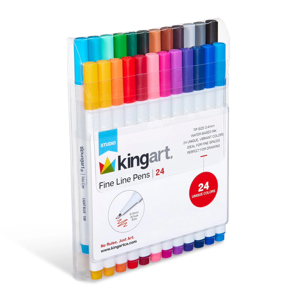 KINGART Fine Line Pens - 0.4 mm Water-Based Ink - 24 Colors