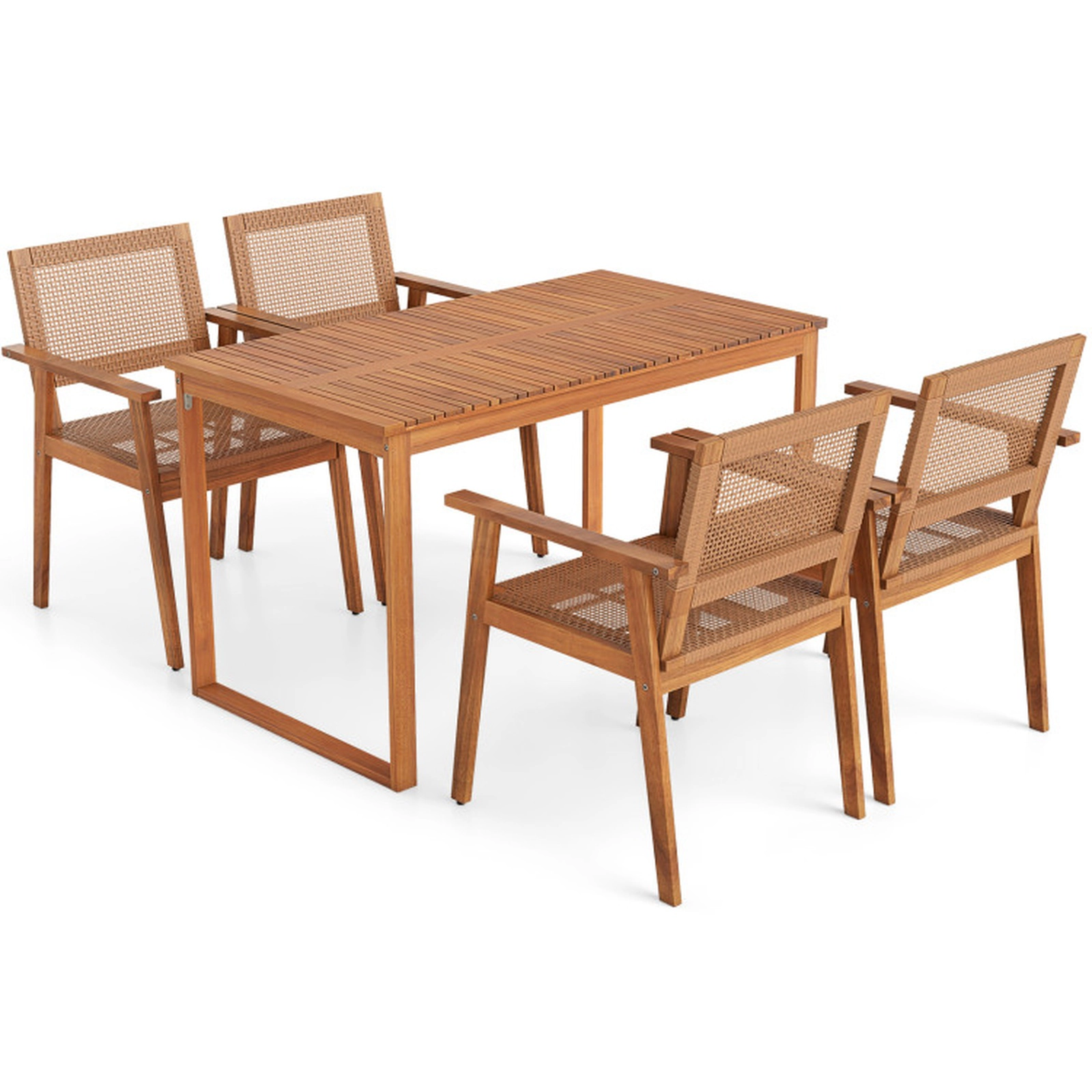 SUGIFT 5-Piece Natural Acacia Wood and PE Rattan Outdoor Dining Set with 49-Inch Table