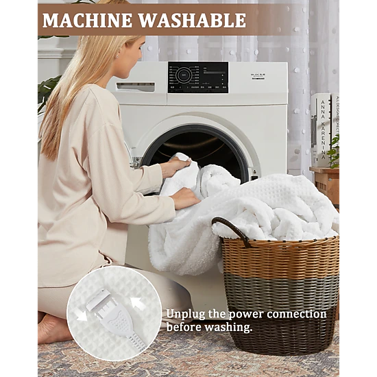 BebreezChic Electric Heated Blanket, Waffle Flannel, 4 Heat Settings ...