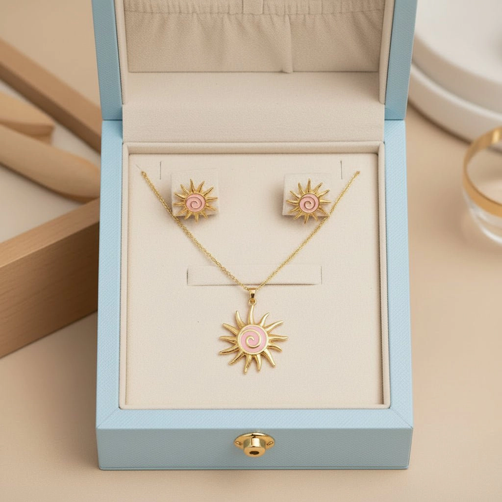 DressAtR Women's Sun Enamel Gold Tone Jewelry Set