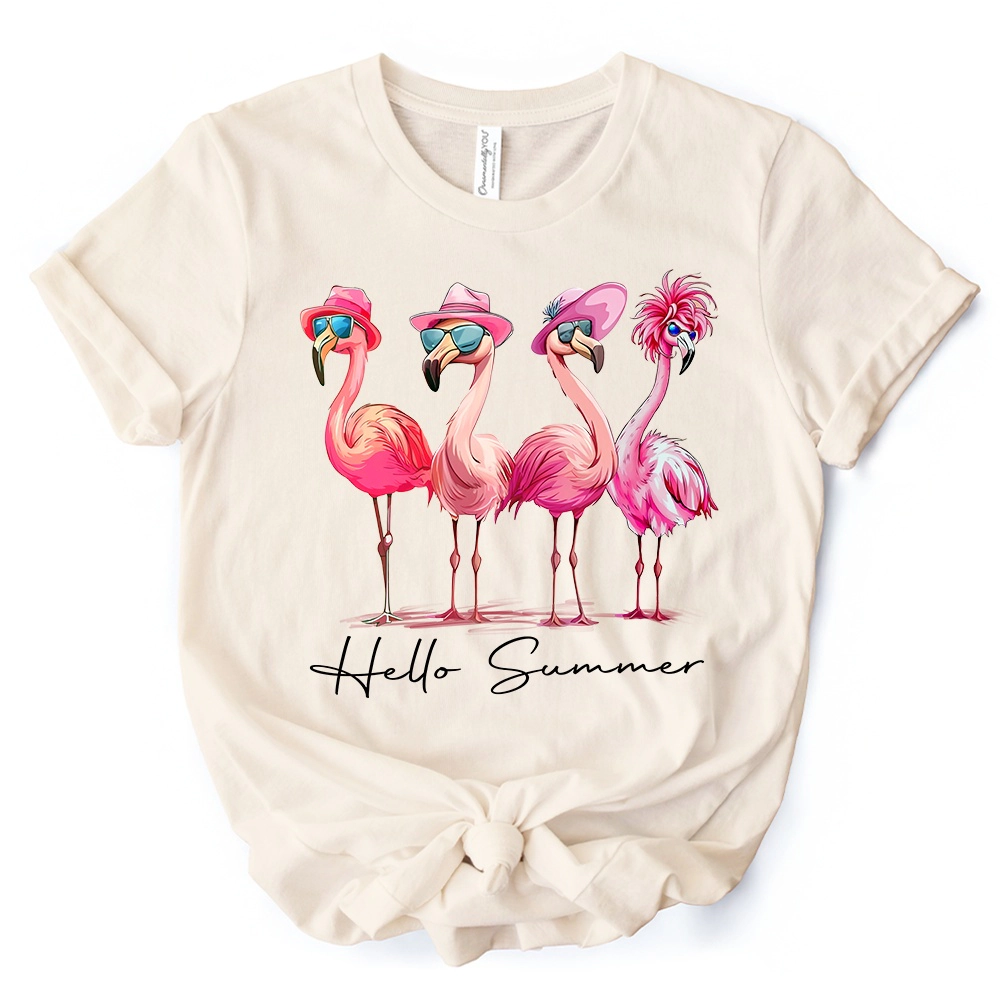 OrnamentallyYou Womens Flamingo Hello Summer T-Shirt