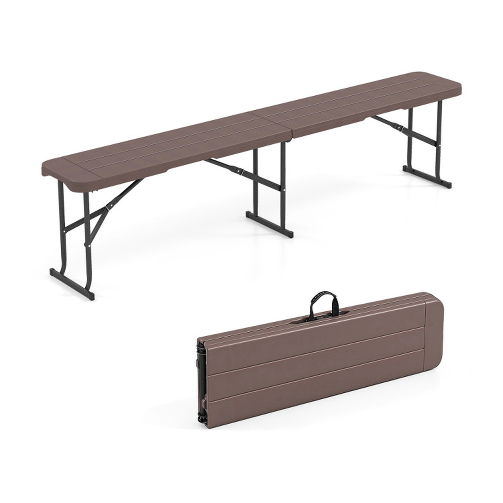 SUGIFT Plastic Folding Bench Picnic Camping Dining Seat 660-lb Capacity Coffee with Carrying Handle