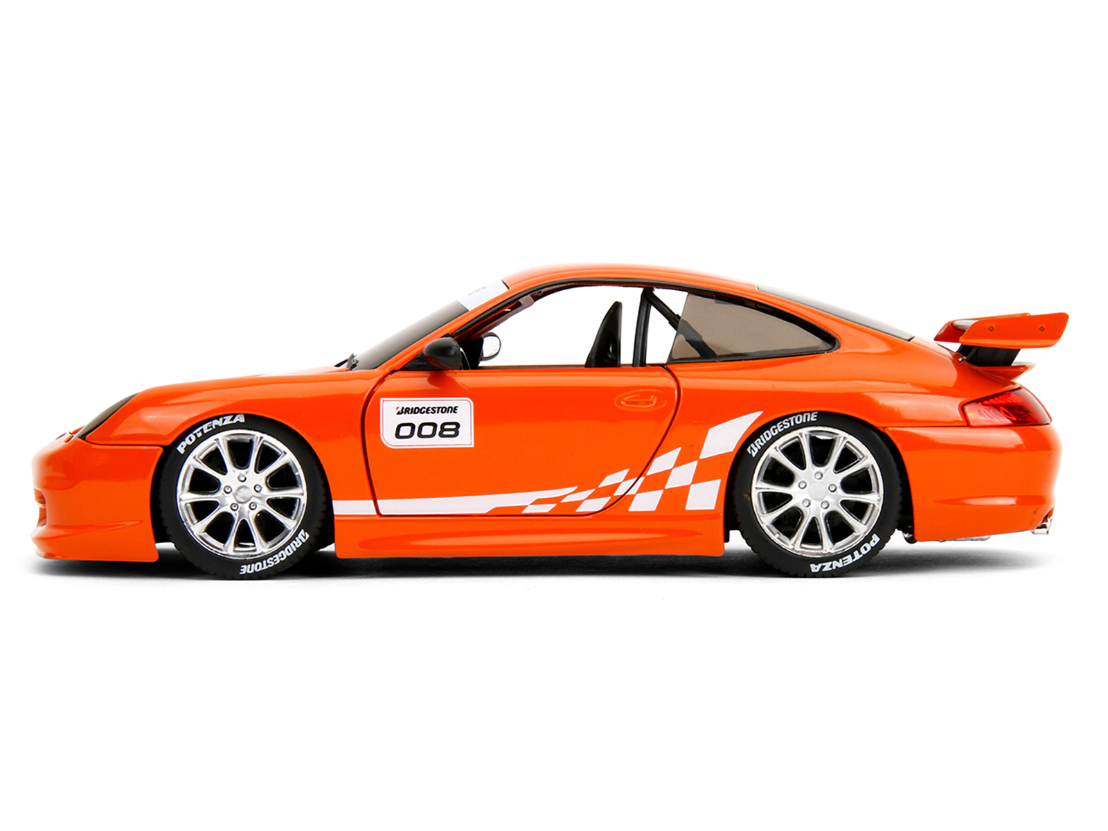 Jada Porsche 911 GT3 RS (996) #008 "Bridgestone" Orange Metallic with White Graphics "Hyper-Spec" Series 1/24