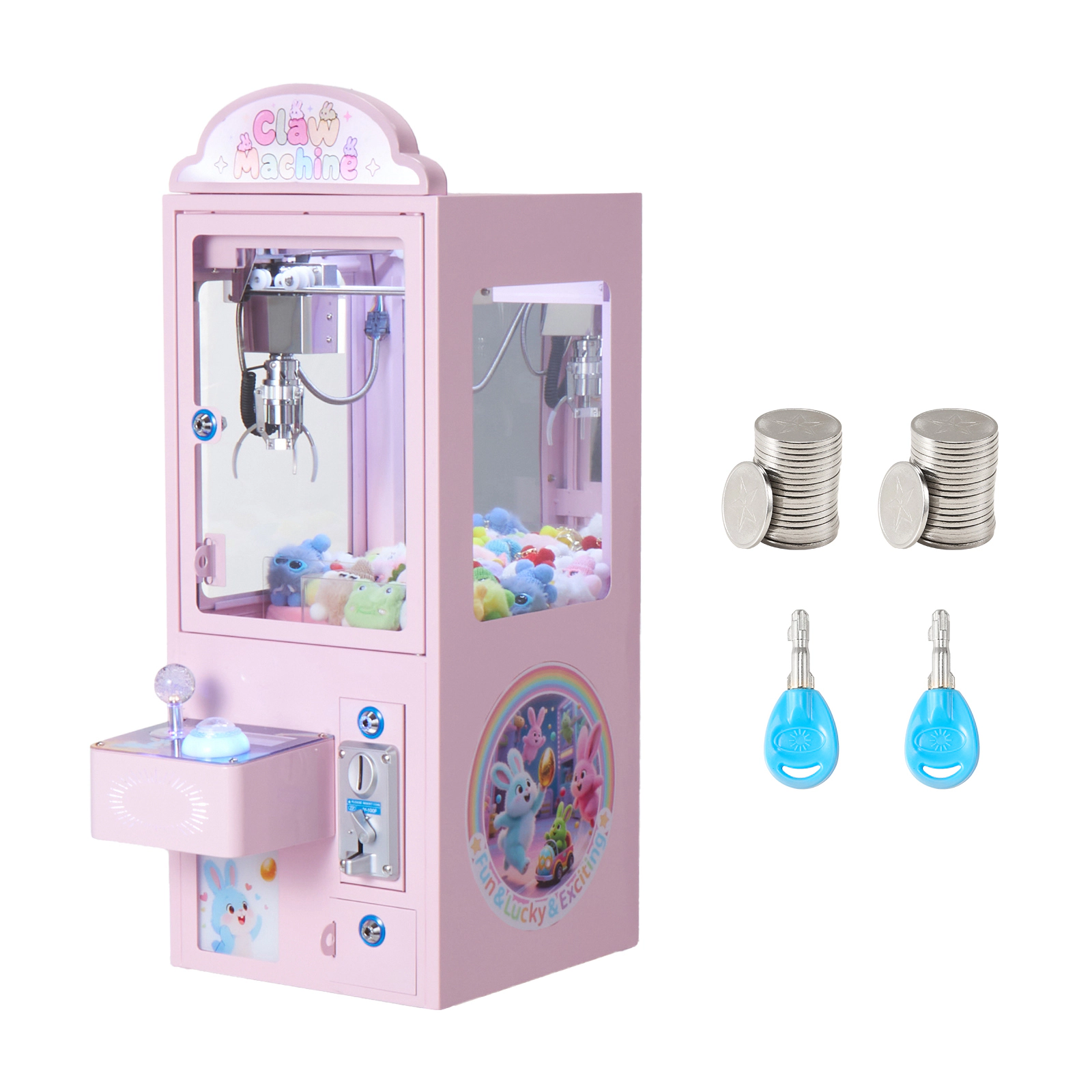 HONGGE Pink Claw Crane Machine with Light & Sound, Adjustable Steel Claw Arcade Game for Home Parties & Cinemas