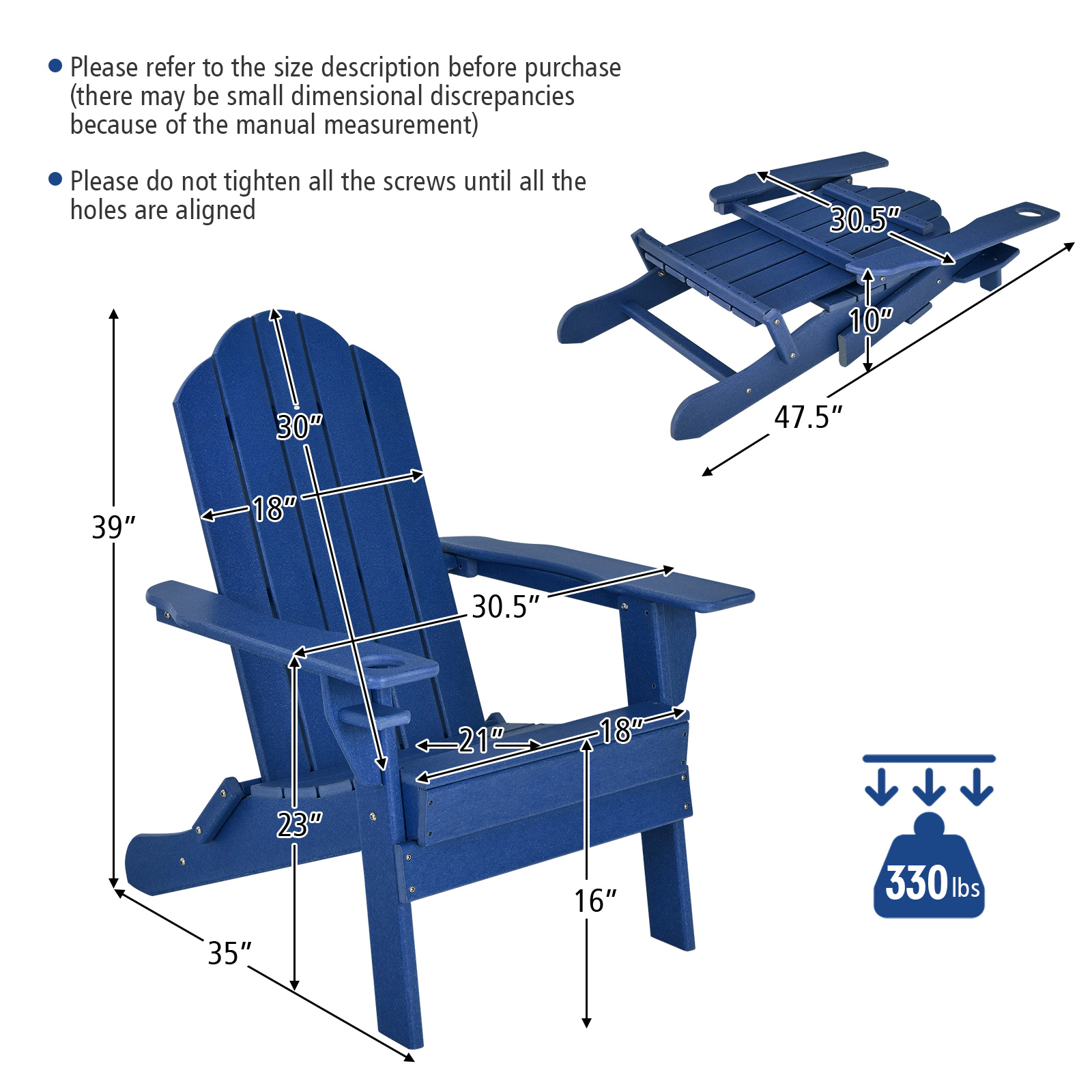 Hivvago Foldable Weather Resistant Patio Chair with Built-in Cup Holder