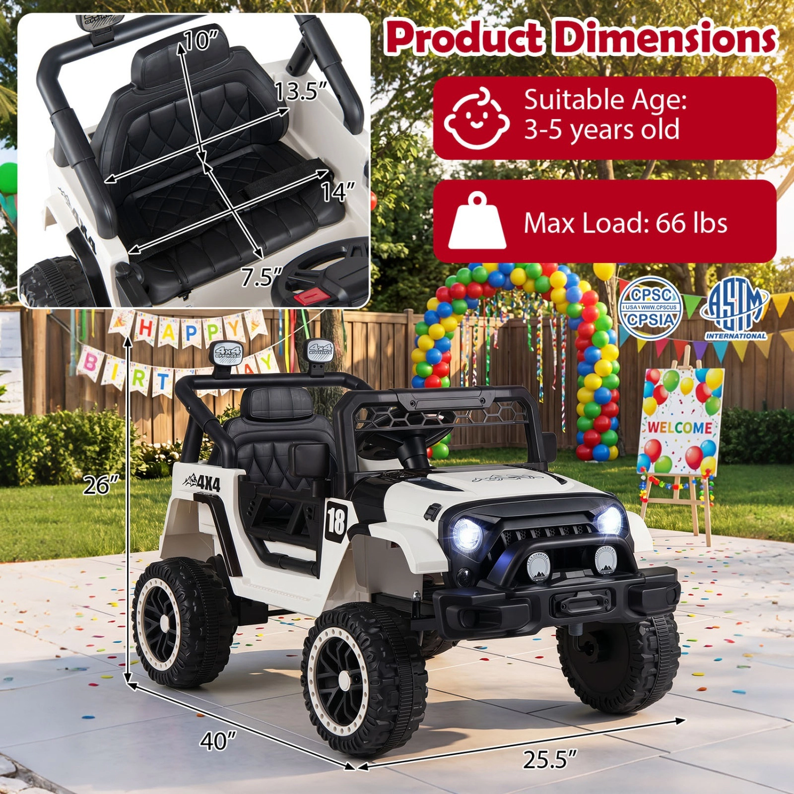 12V Kids Ride On Truck Parent Remote 3 Speeds Adjustable Harness Lockable Doors and 4-Wheel Suspension Ages 3-5 Black