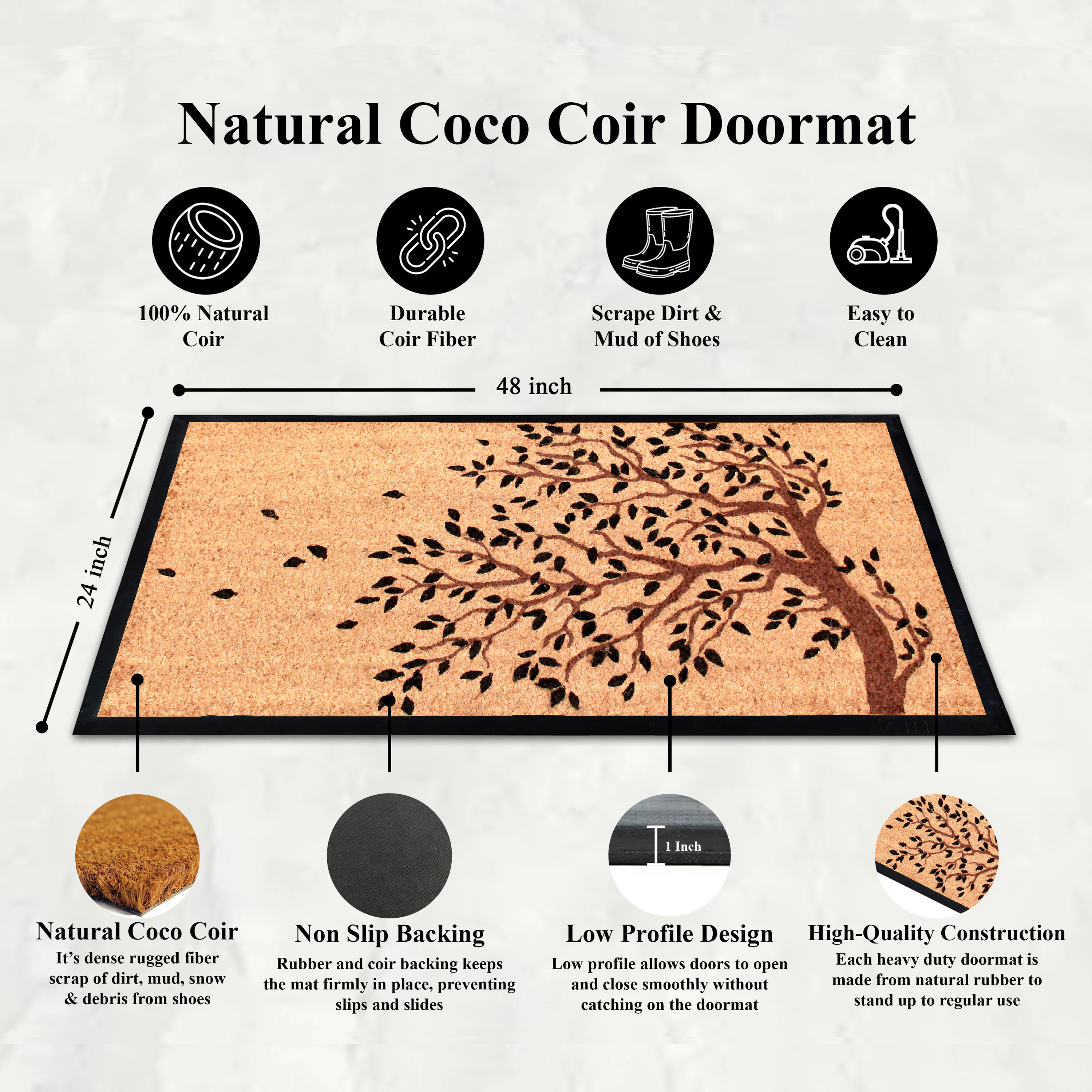 A1HC Door Mat 24x48 Inches Heavy Duty Non-Slip Durable Shedding Tree Bronze