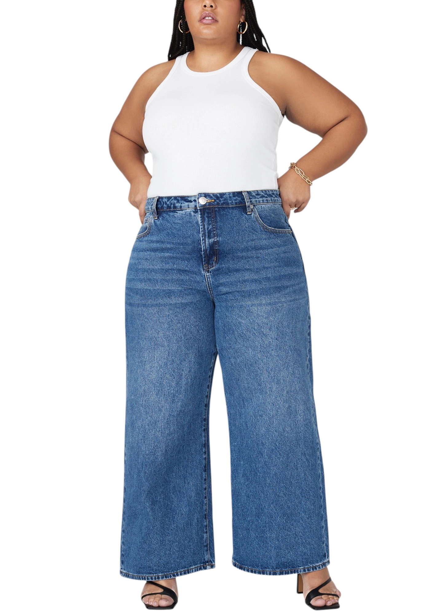 ELOQUII Women's Plus The Yvette Rigid Wide Leg Jean