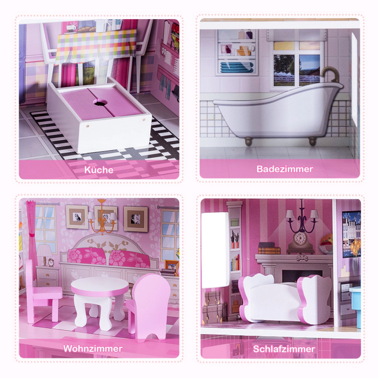 Hivvago 28 Inch Pink Dollhouse with Furniture