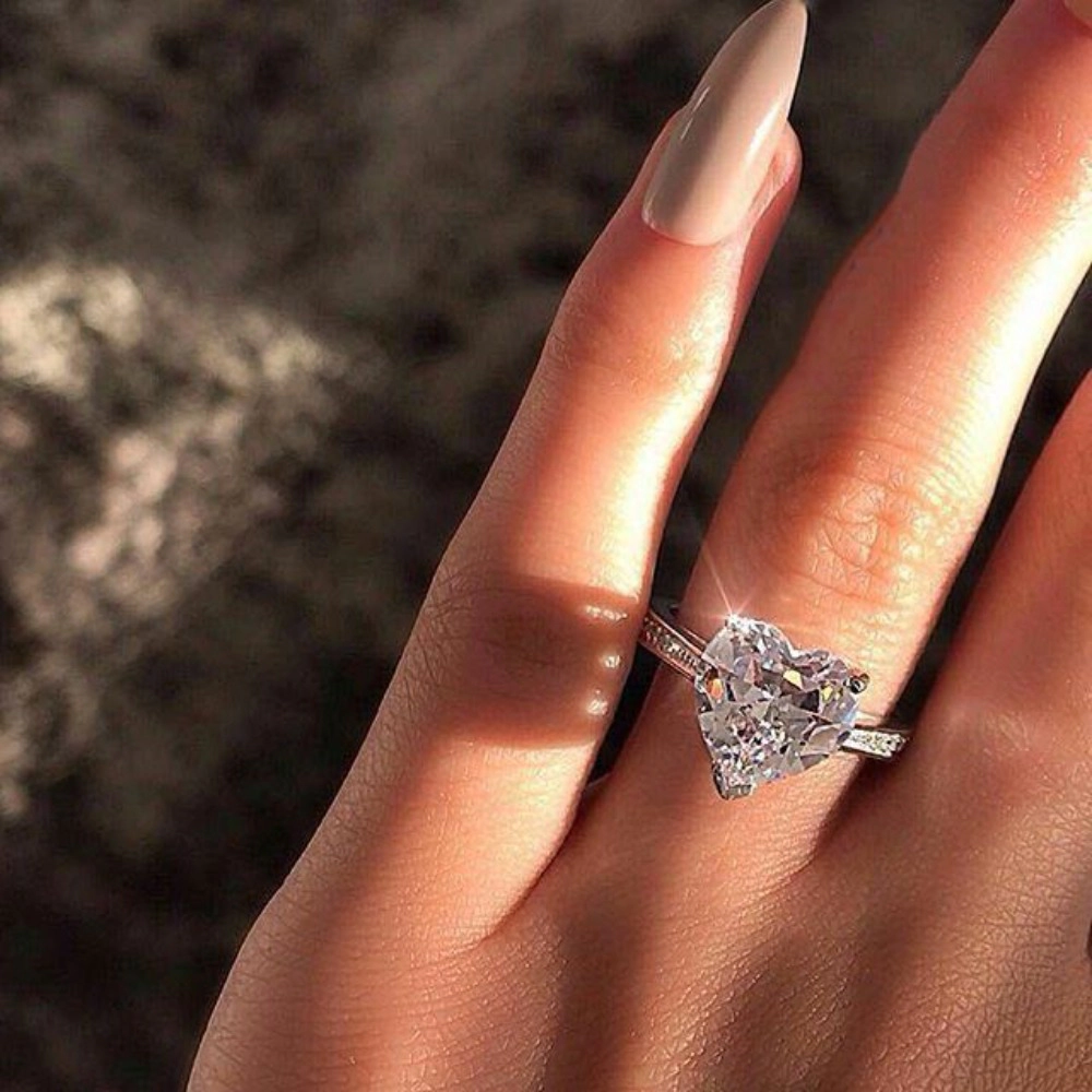 Wardrobe Whimsy Heart‑Cut Cubic Zirconia Pave Shank Silver‑Tone Engagement Ring