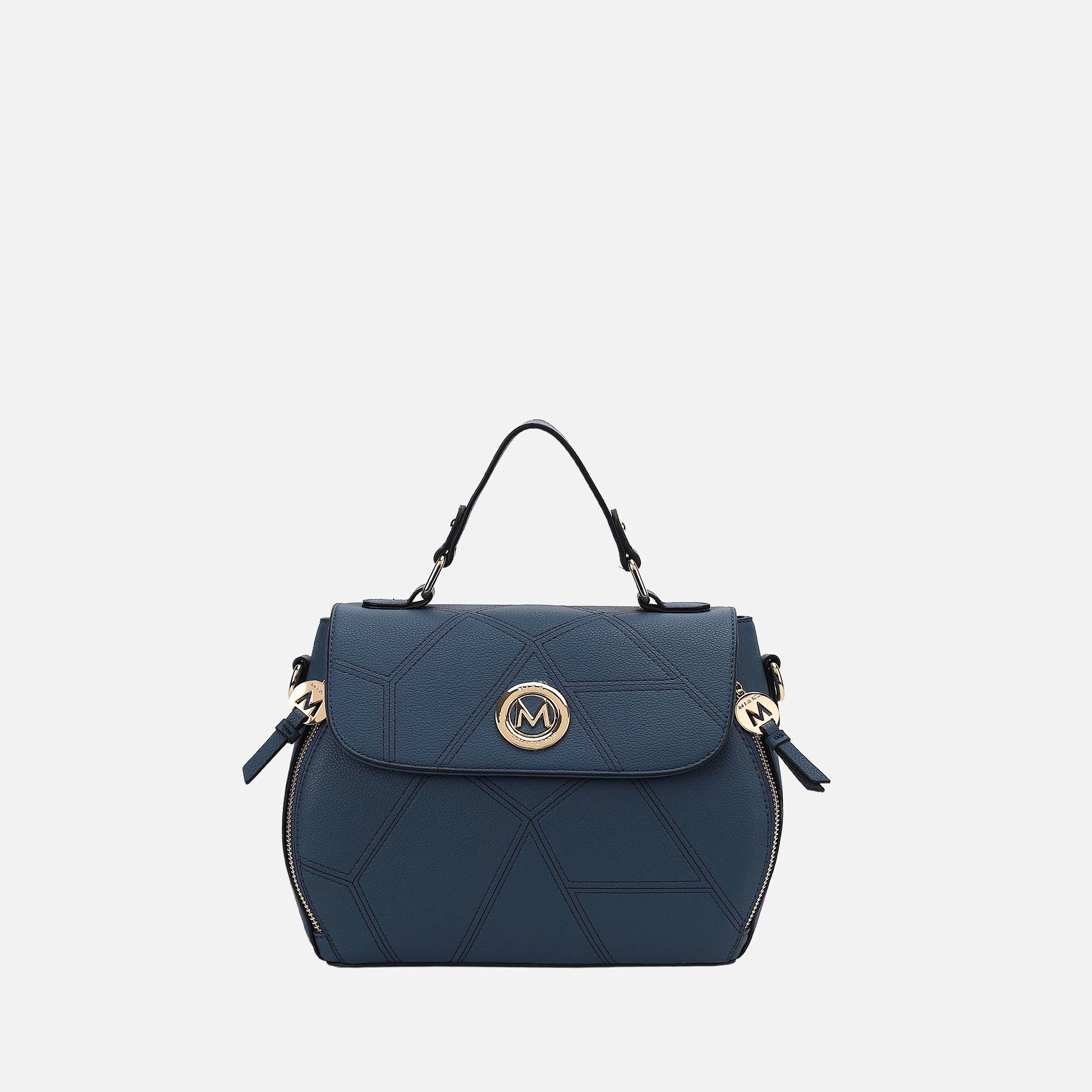 MKF Collection by Mia K Clementine Satchel - Navy Vegan Pebbled Leather, Gold-Tone Hardware