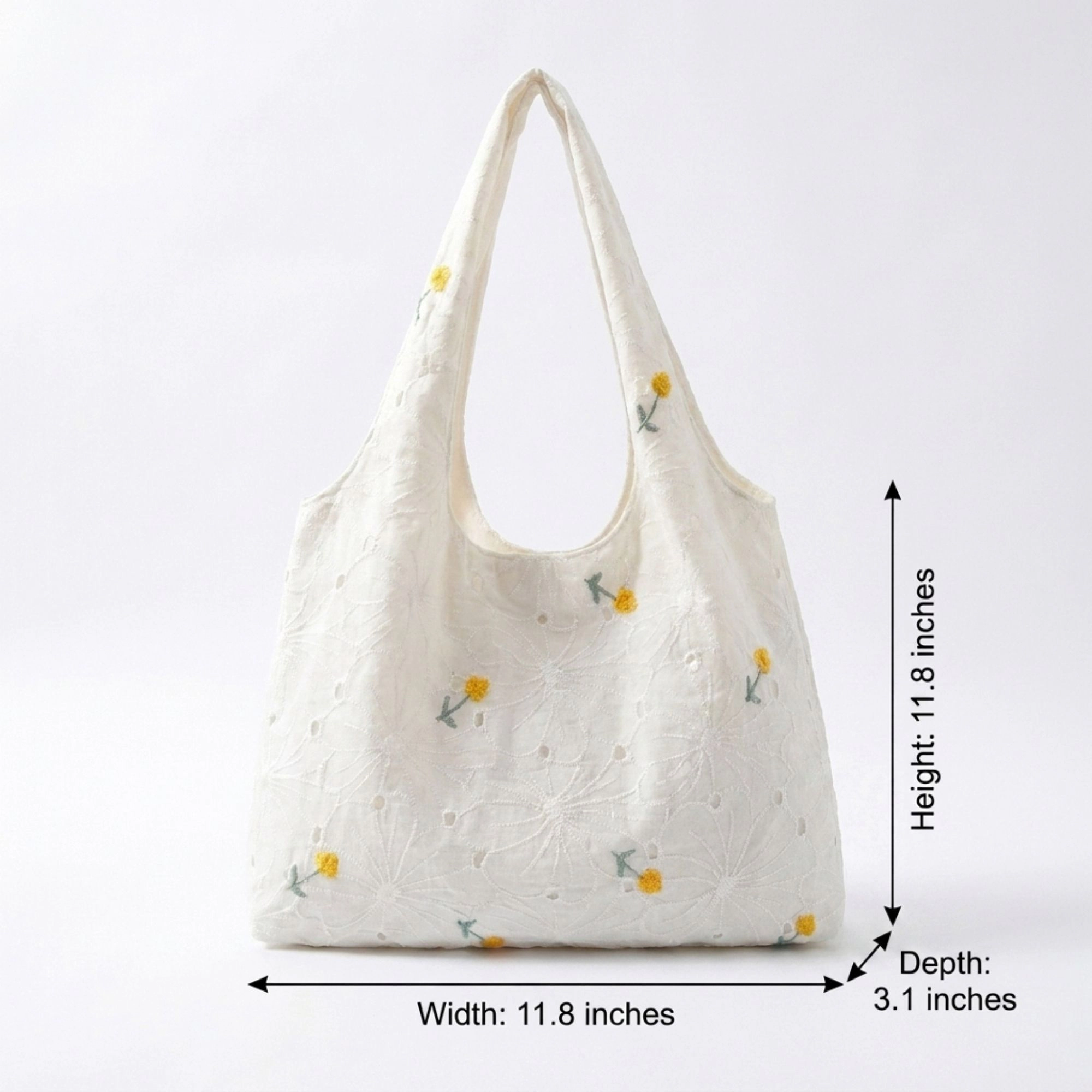 Alilang Women's Embroidered Floral Hobo Tote Bag with Shoulder Handle, White