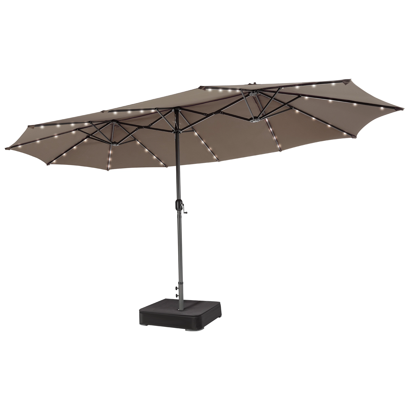 SUGIFT 15-ft Brown Rectangular Double-Sided Patio Umbrella with Solar LED Lights and Cross Base