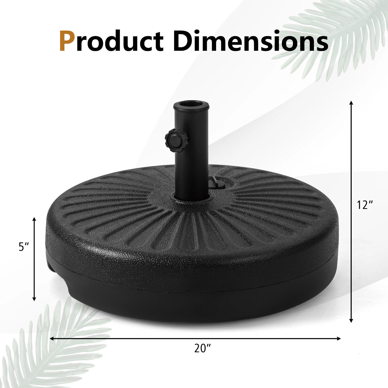 Slickblue Outdoor Umbrella Base 20 Inch Round Fillable Stand for Patio Deck Garden Umbrella Holder