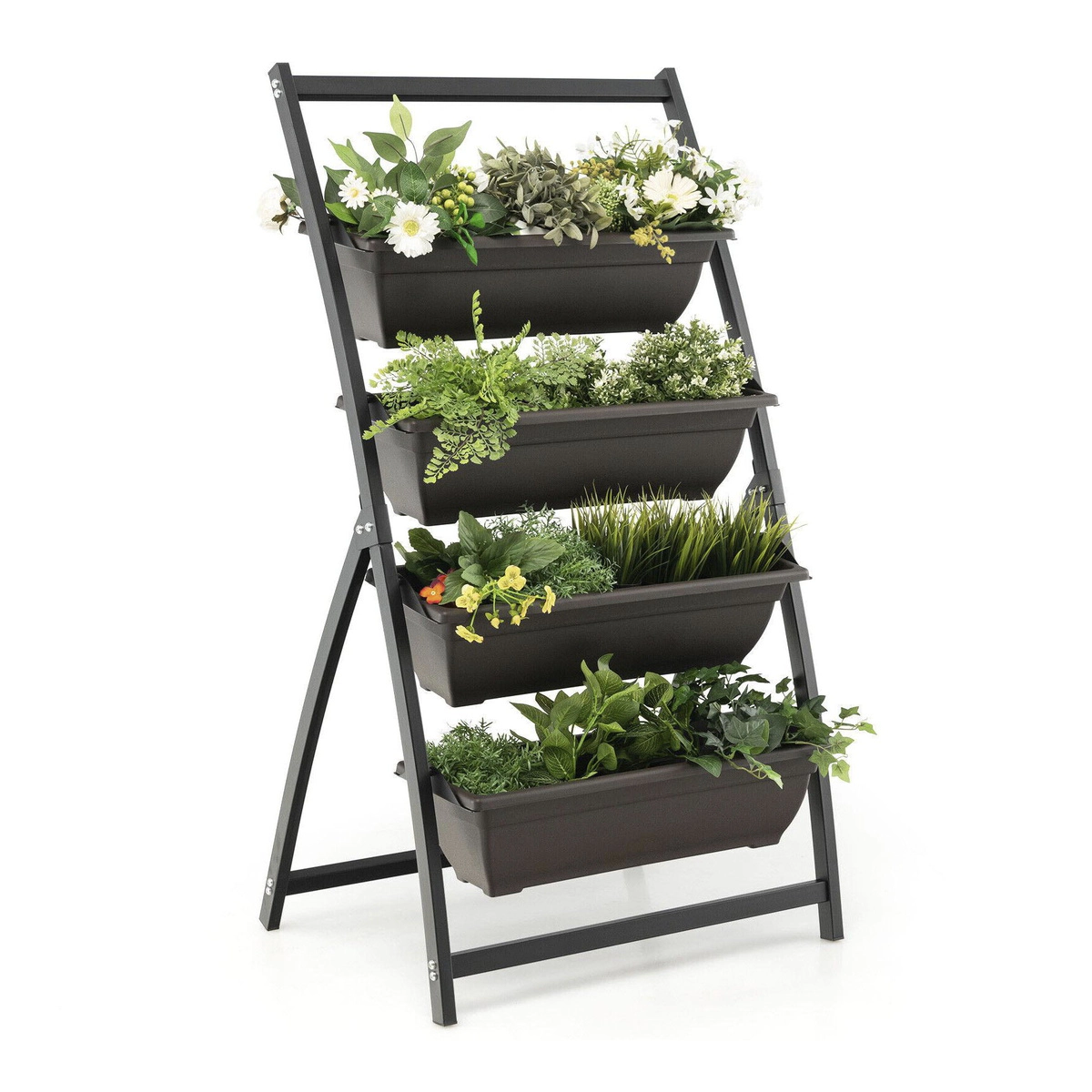 SUGIFT 4-Tier Vertical Metal and Plastic Raised Garden Bed with 4 Removable Planter Boxes and Drainage Holes