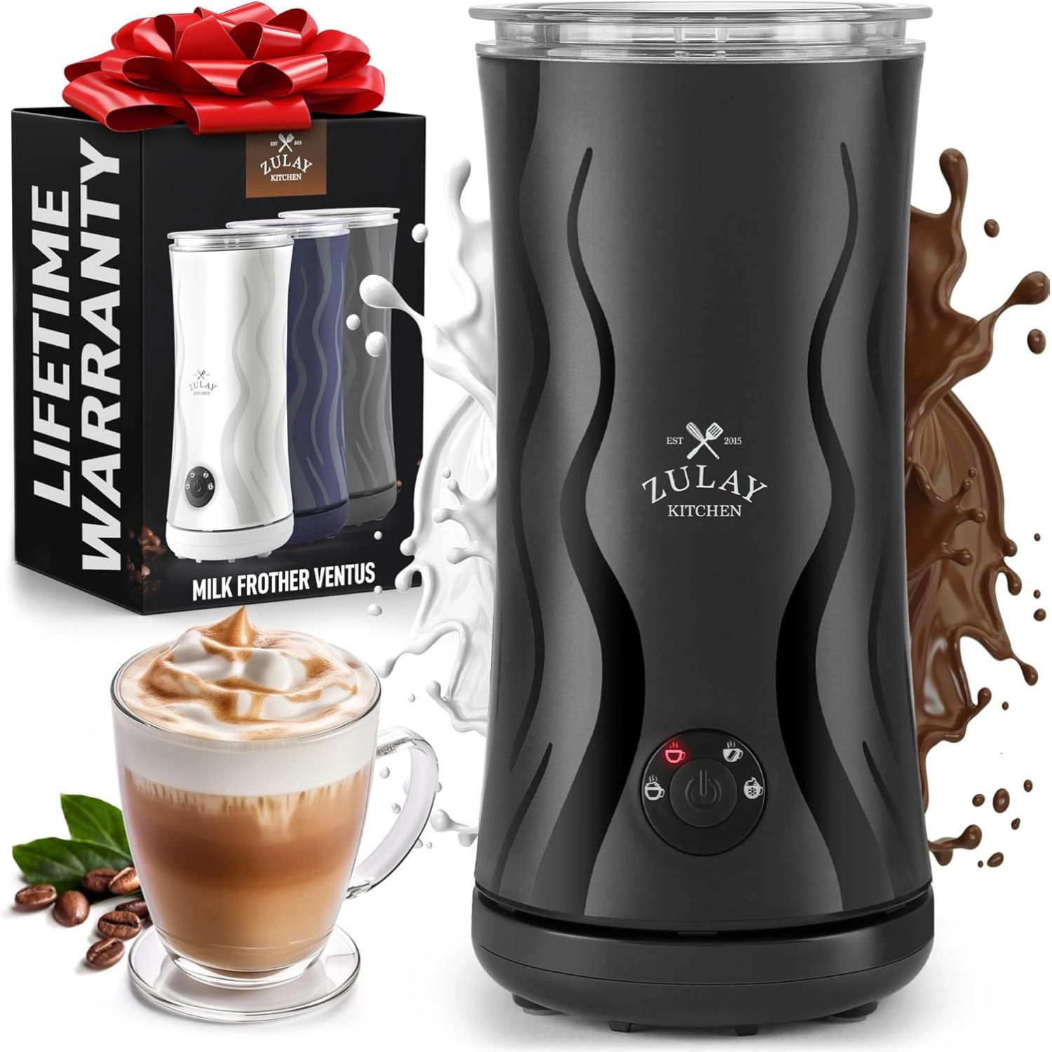 Zulay Kitchen 4in1 Milk Frother and Steamer - Automatic Hot Cold Foam Maker with Auto Shut Off & Temperature Control