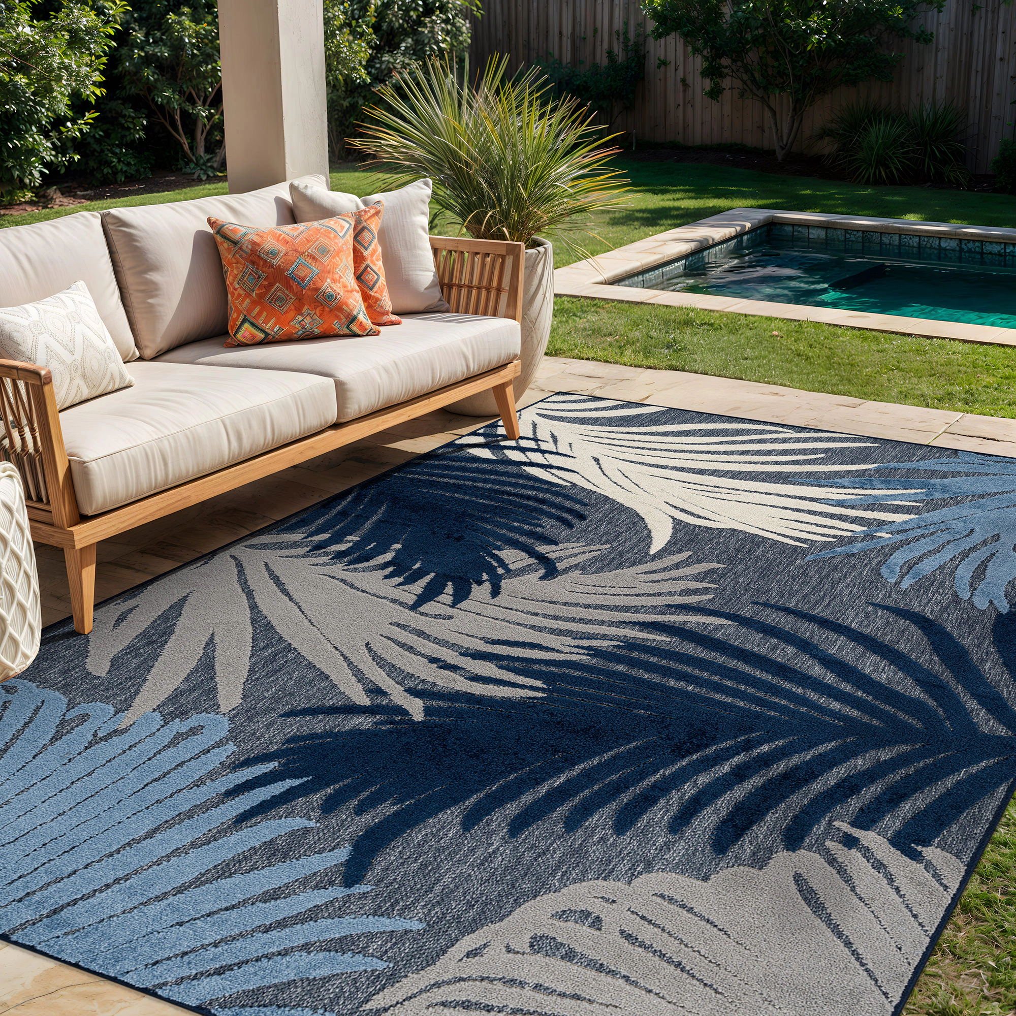 World Rug Gallery Tropical Floral Indoor/Outdoor Area Rug:  Weather-Resistant,  Low Pile,  Machine Made