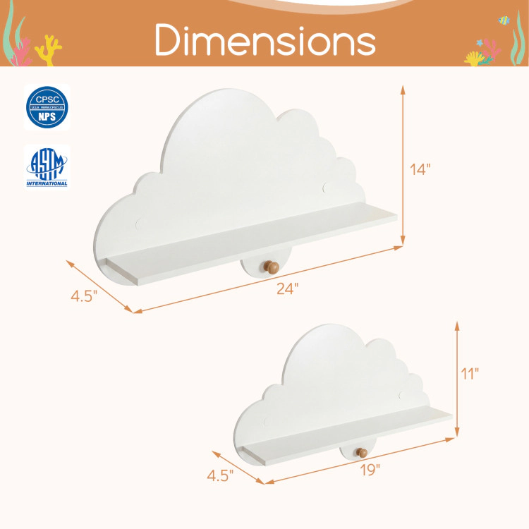 Hivvago 2 Pieces Floating Cloud Shelves Wall Mounted Storage Display Rack