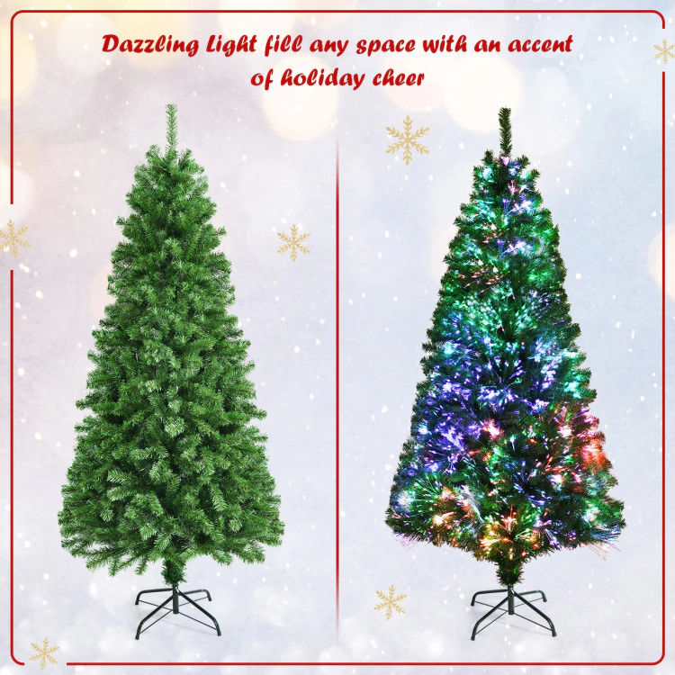 SUGIFT 5-ft Pre-Lit Fiber Optic Spruce Artificial Christmas Tree with 449 Branch Tips 2.5-ft W Green
