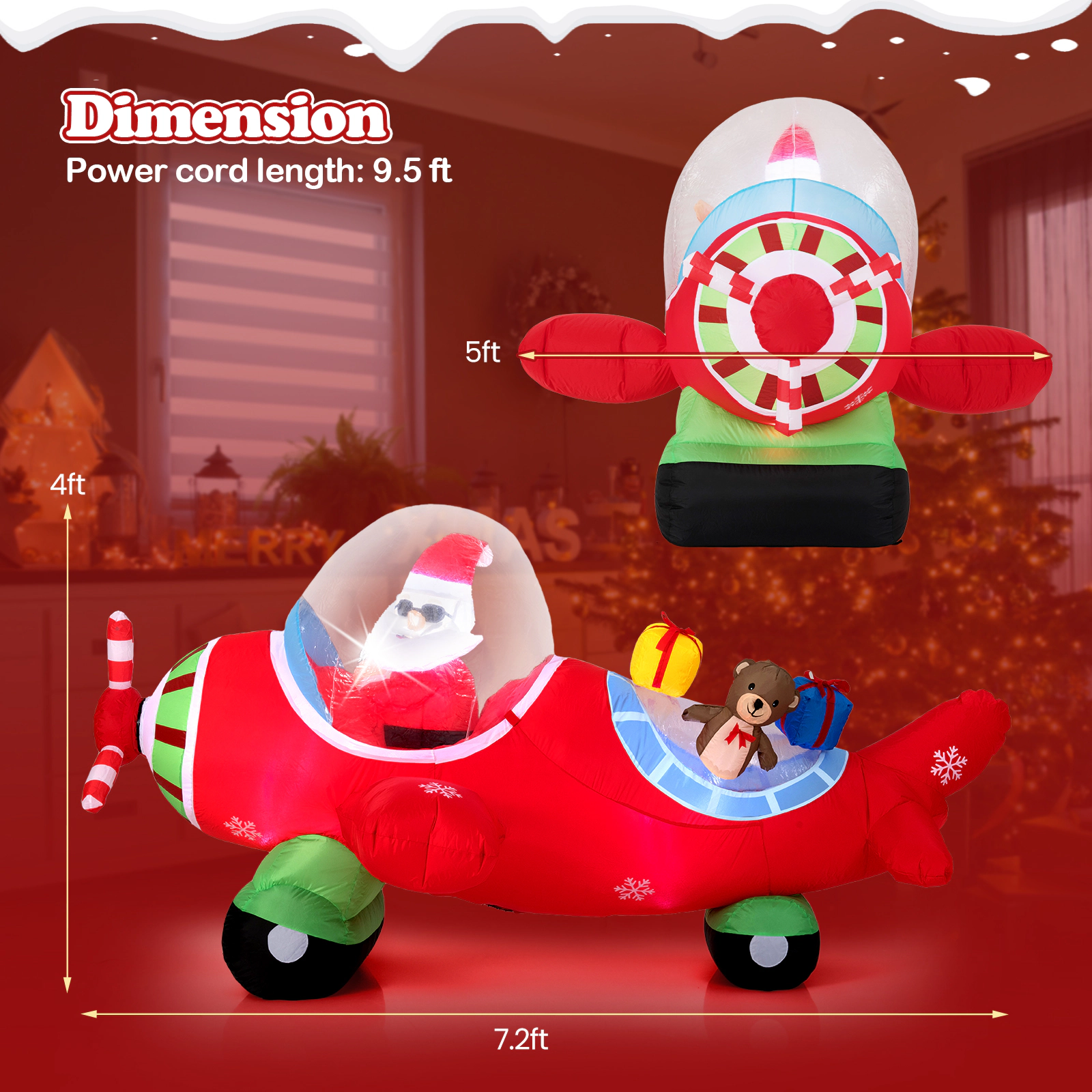 SUGIFT 7.2 Feet Christmas Inflatable Airplane with Gift Boxes and Spinning Propeller