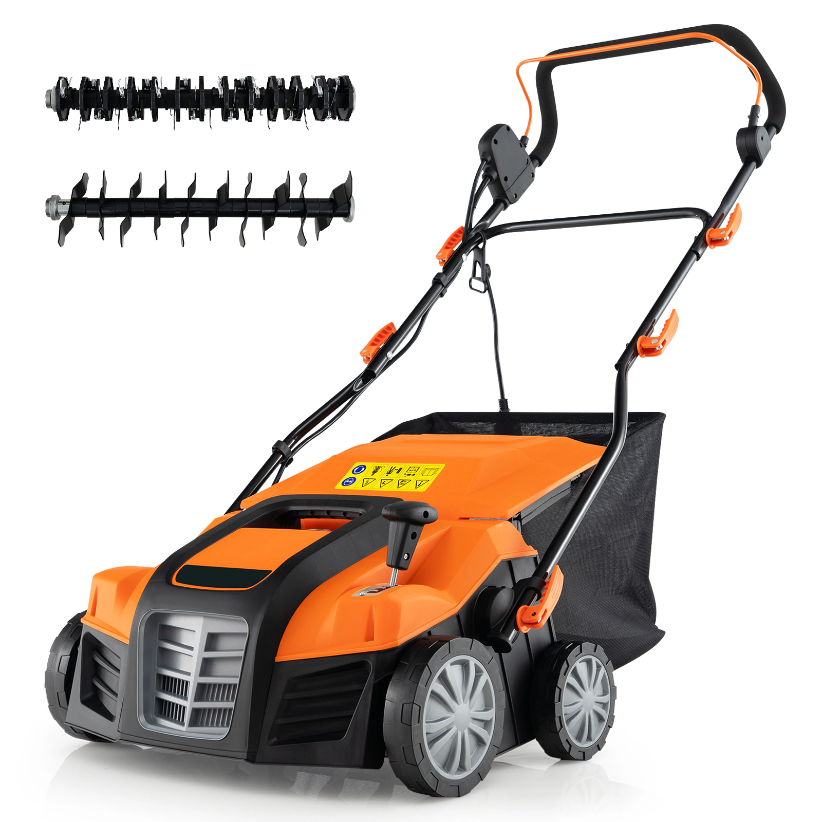 LJG 16-Inch Electric Lawn Dethatcher and Scarifier with Collection Bag