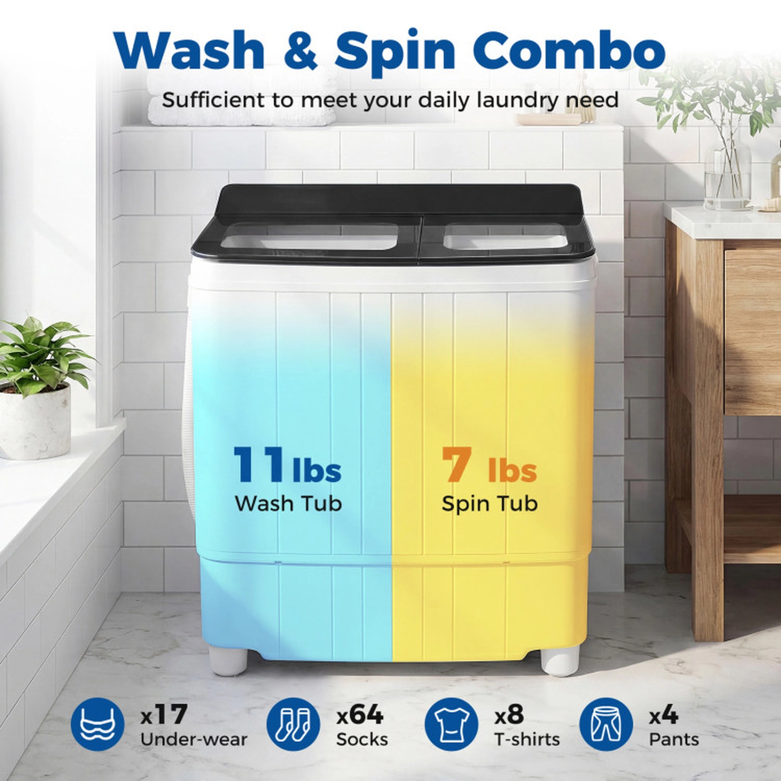 SUGIFT Black Twin Tub Portable Washing Machine with 11-lb Washer and 7-lb Spinner 22.5-in W 14-in D 25.5-in H