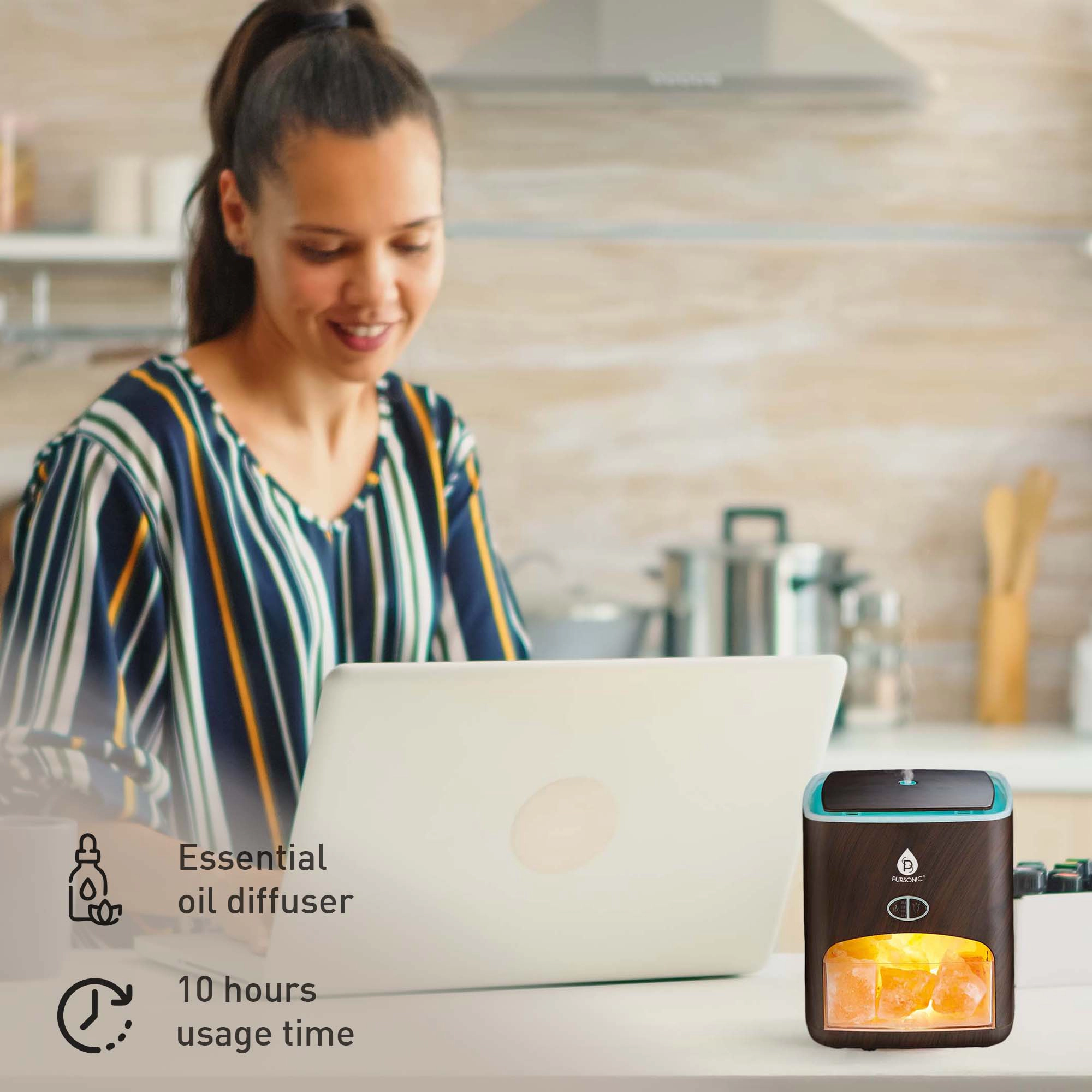 Pursonic Unisex Aromatherapy Wellness Bundle with Himalayan Salt Lamp Diffuser & 14-Pack Pure Essential Oils Set