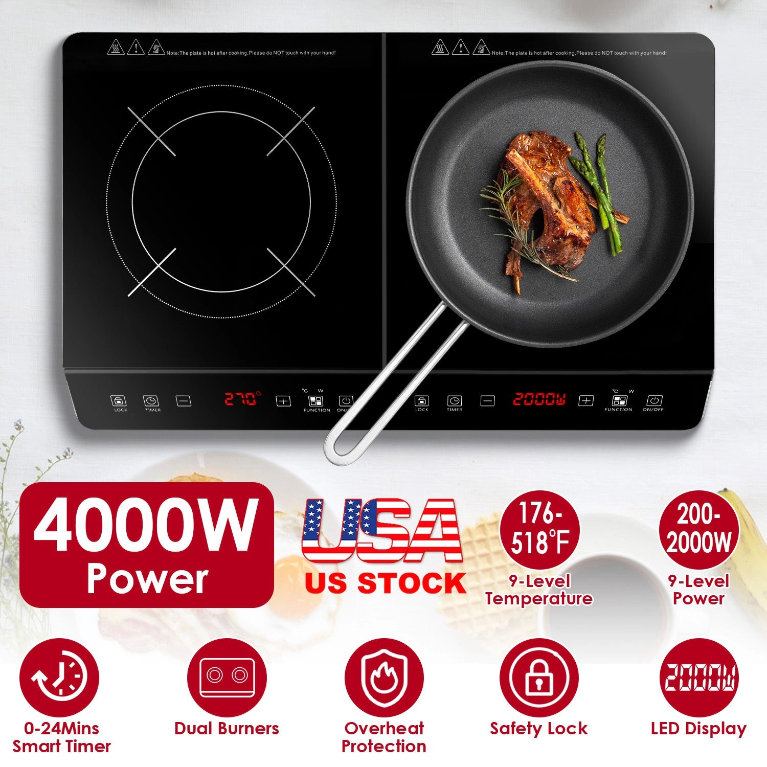 GBruno 4000W Dual Burner Induction Cooktop