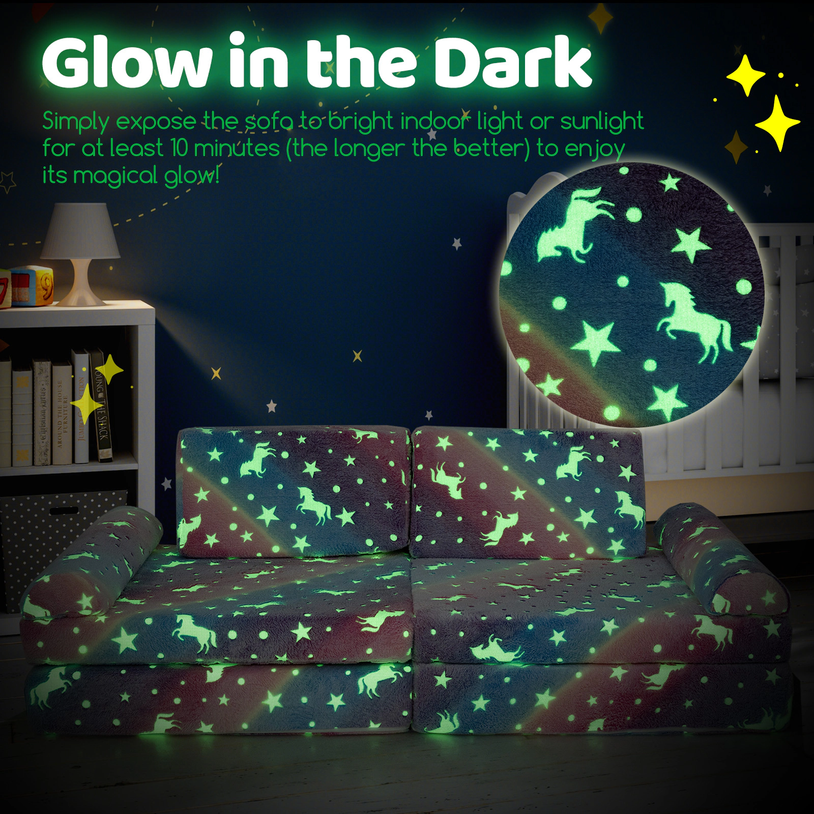 SUGIFT Glow-in-the-Dark Modular Kids Play Couch Toddler Sectional Sofa Gray/Multicolor