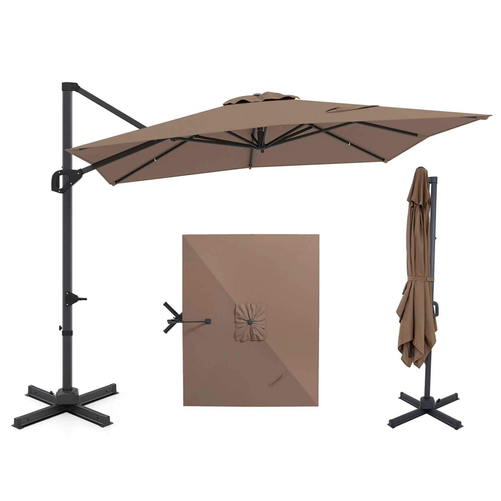 SUGIFT 11 x 9-ft Cantilever Patio Umbrella with 360° Rotation and Easy Tilt Adjustment Brown