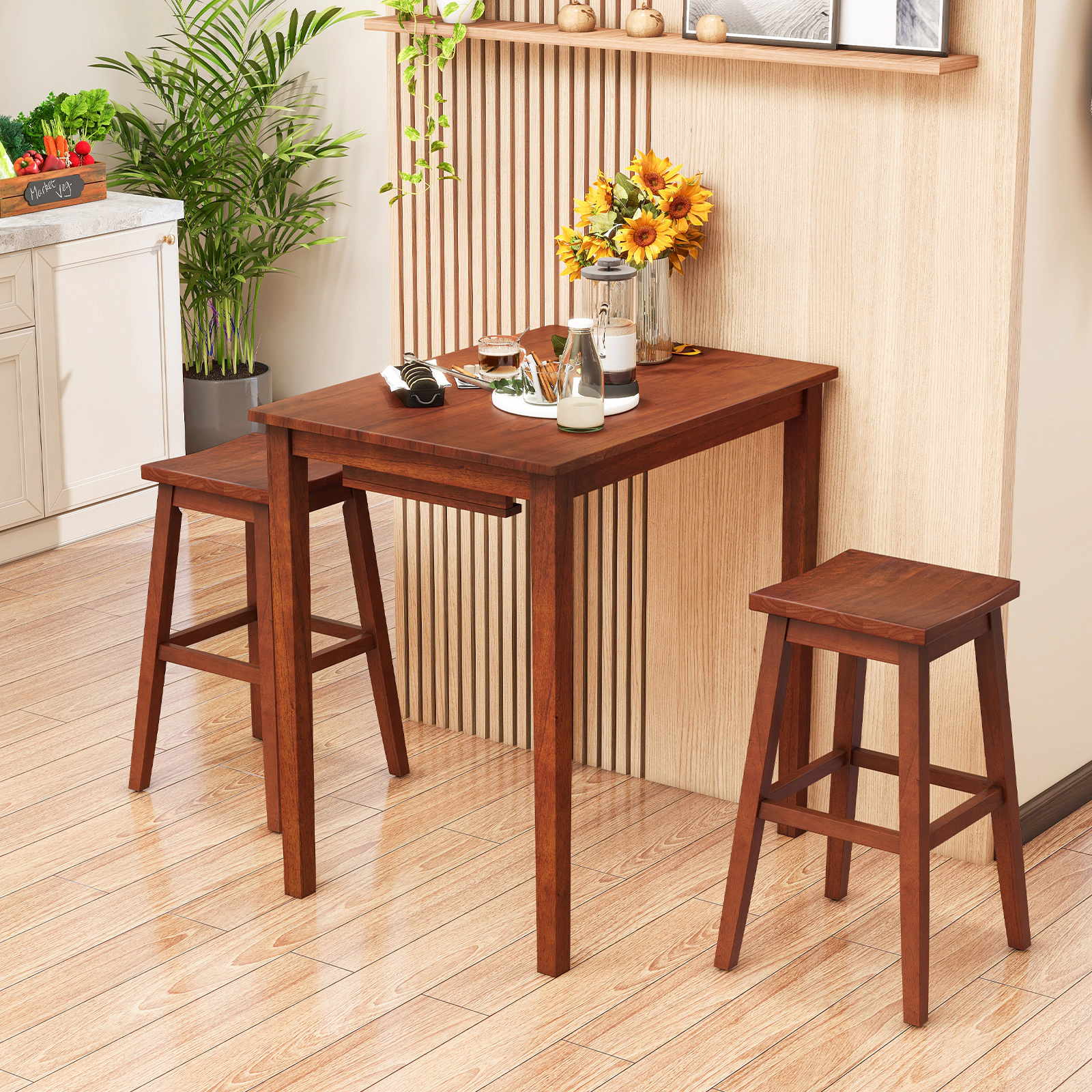 SUGIFT 3-Piece Counter-Height Bar Table Set with Pub Table & 2 Saddle Stools 176-lb Table Capacity 287-lb Stool Capacity