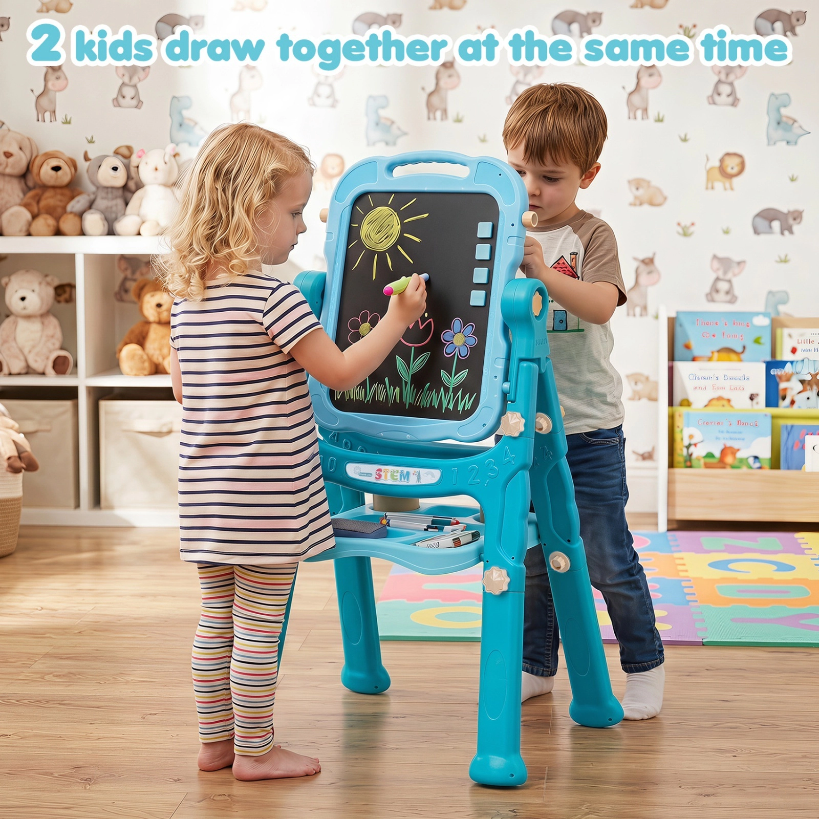 4-in-1 Kids Art Easel Chalk Magnetic Whiteboard Clipboard Drawing Modes 360-Degree Swivel Board 22 Accessories