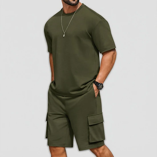 COOFANDY Mens  2 Piece Outfits Crew Neck Short Sleeve Tee Cargo Shorts Set