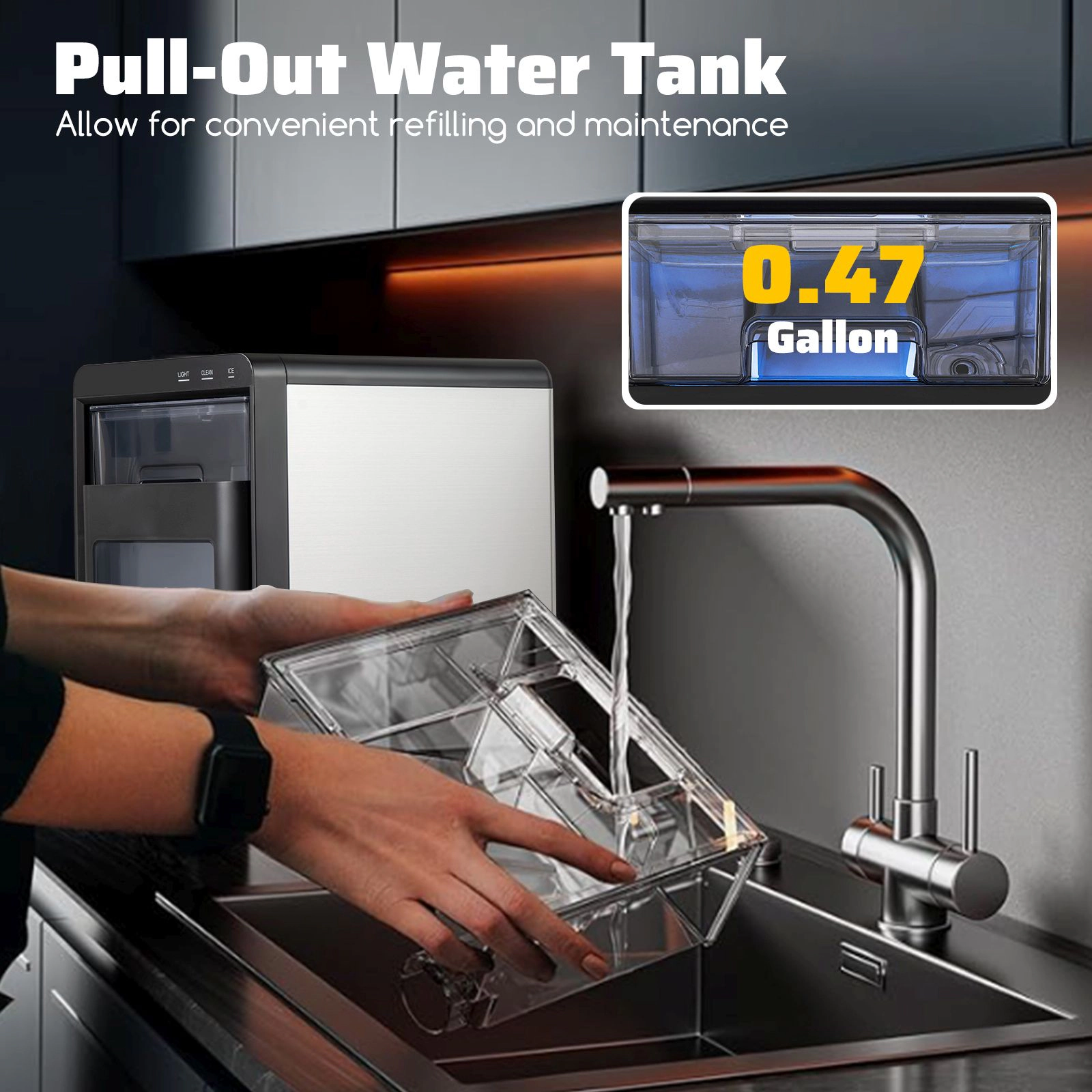 SlickBlue Black Portable Nugget Ice Maker Countertop Machine with Self Cleaning