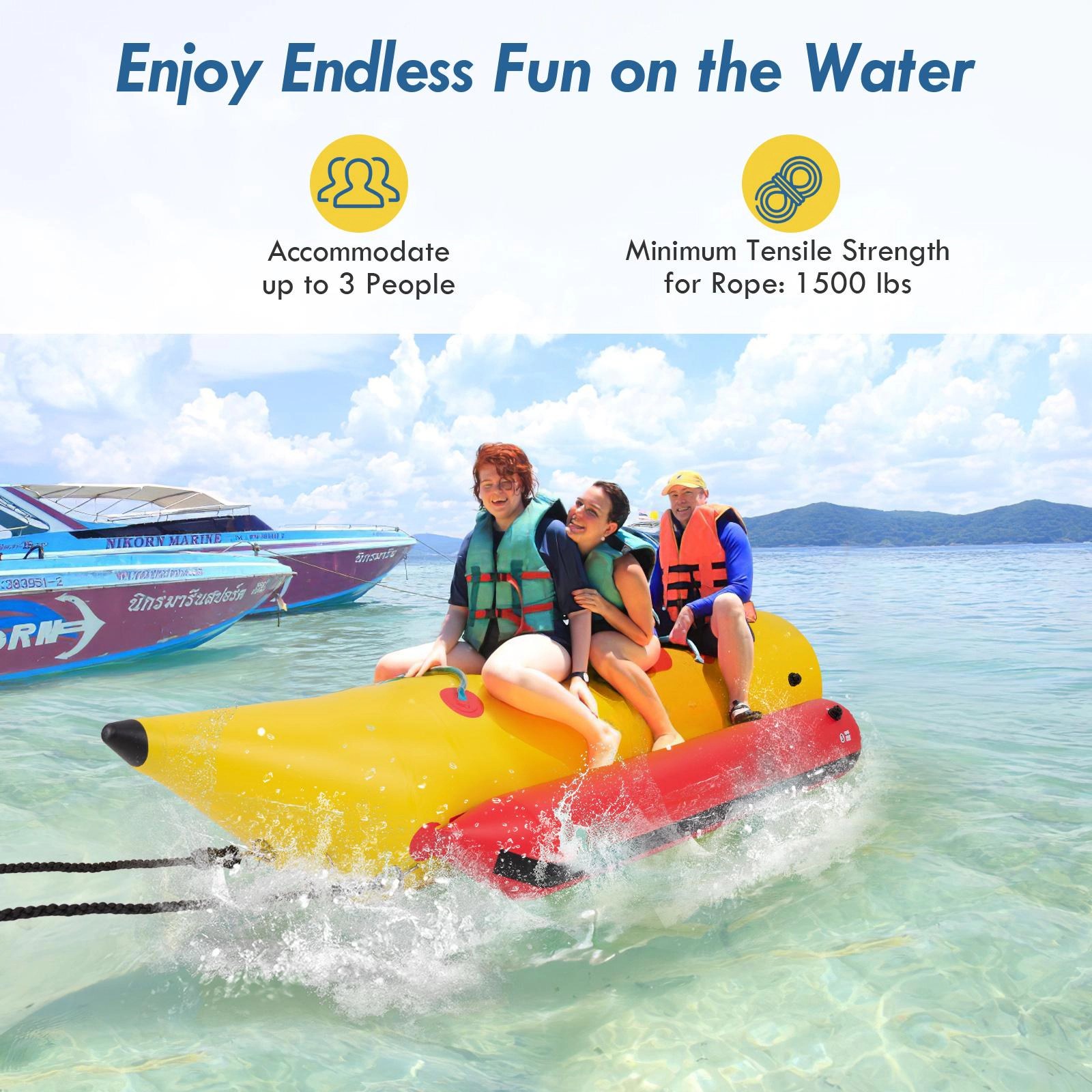 SUGIFT Teen Yellow 3-Person Inflatable Banana Boat with Electric Pump and Carry Bag 118-in W 462-lb Load Capacity