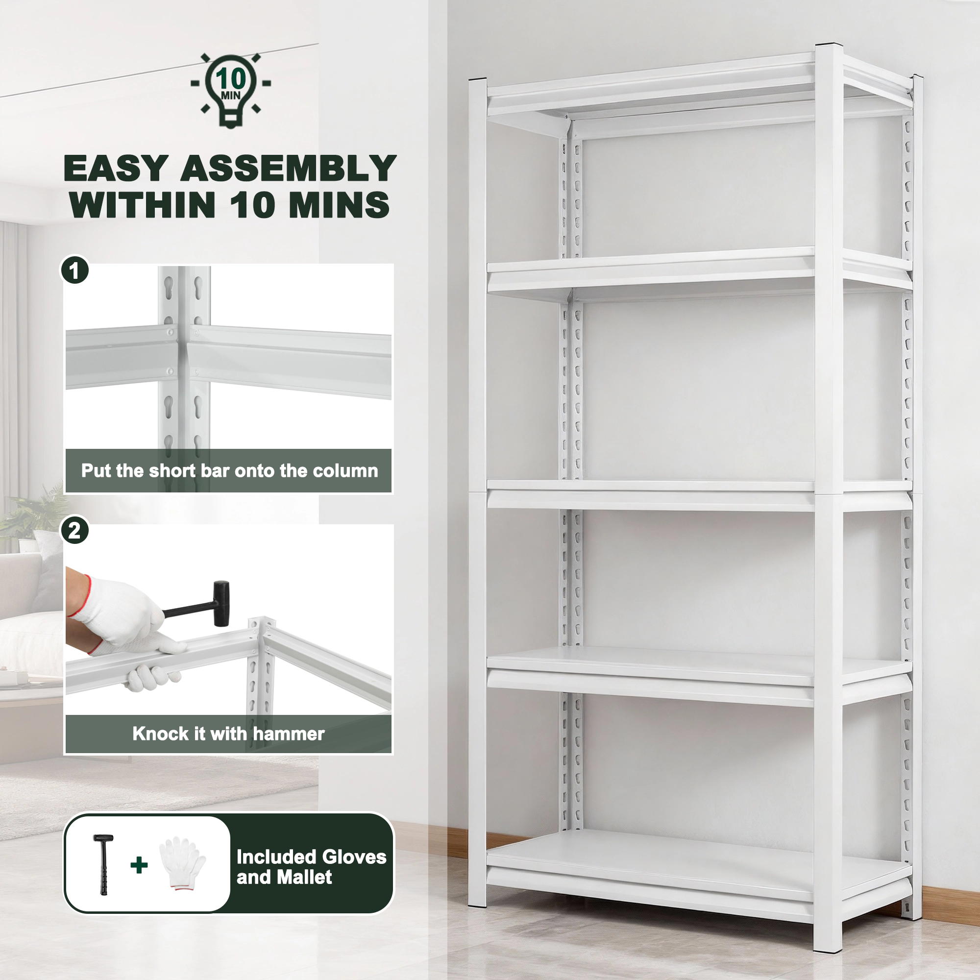 Flynama 5-Tier Heavy Duty Steel Freestanding Adjustable Storage Rack in White (31.5 in. W x 63 in. H x 15.7 in. D)