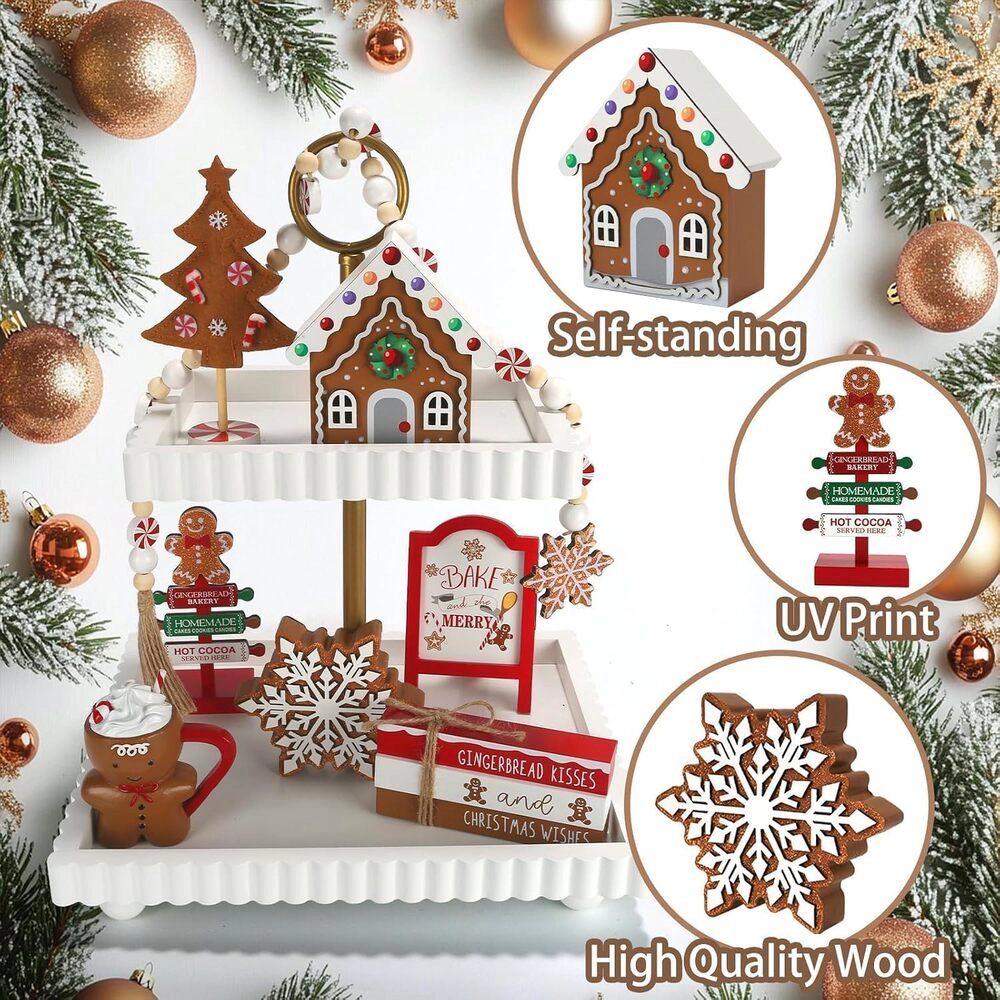 Novsight Trading Unisex Gingerbread Christmas Tiered Tray Decor Set