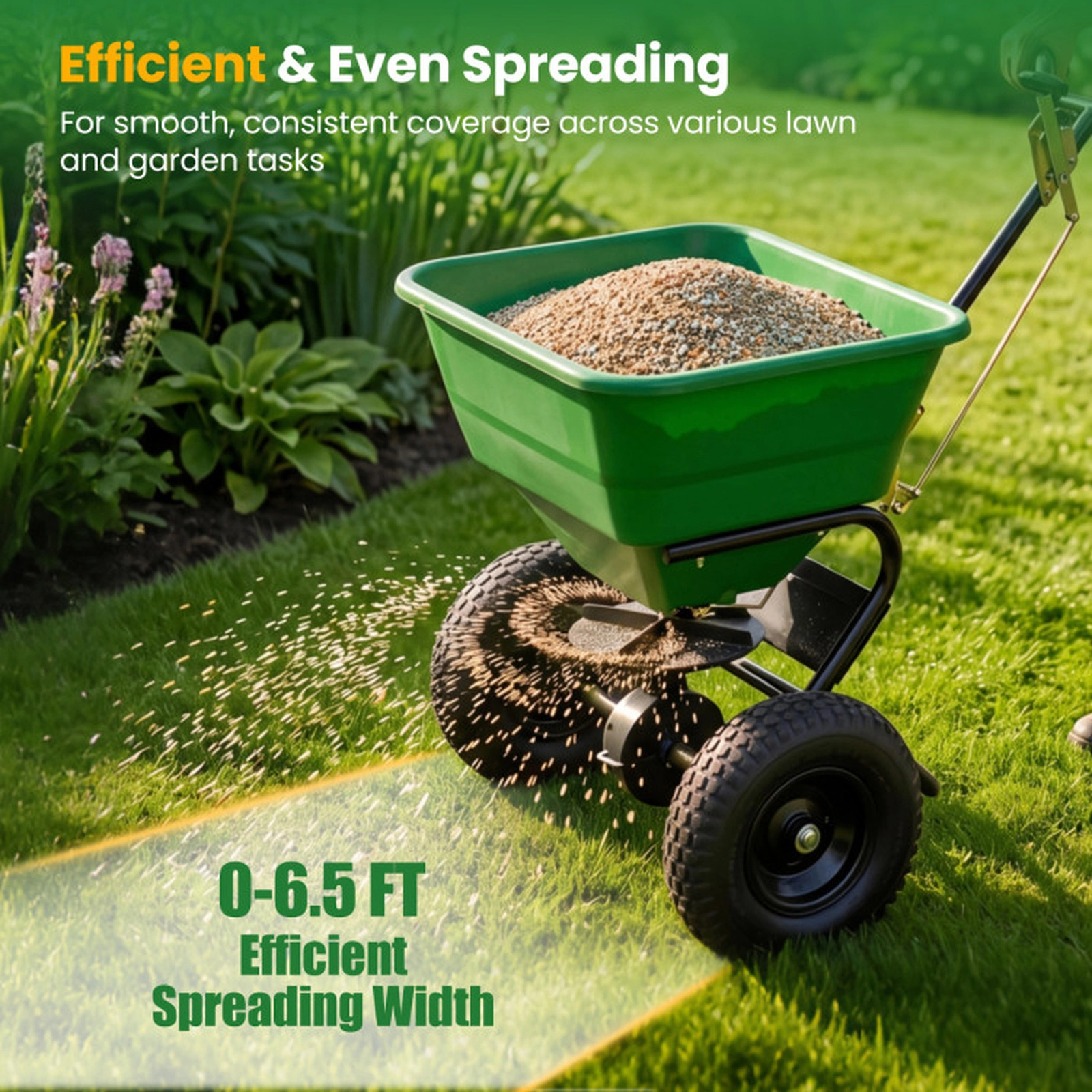SUGIFT 66-lb Walk-Behind Broadcast Spreader for Grass Seed Fertilizer and Salt with 13-in Pneumatic Tires