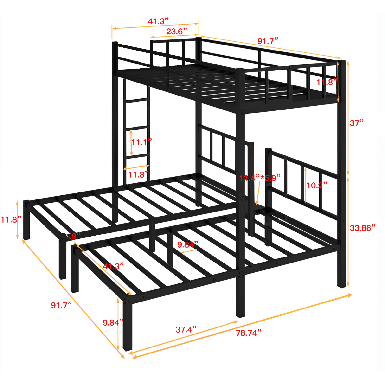 Flynama Metal Triple Bunk Bed, Upper Twin XL & Two Lower Twin Bunks, Noise Free