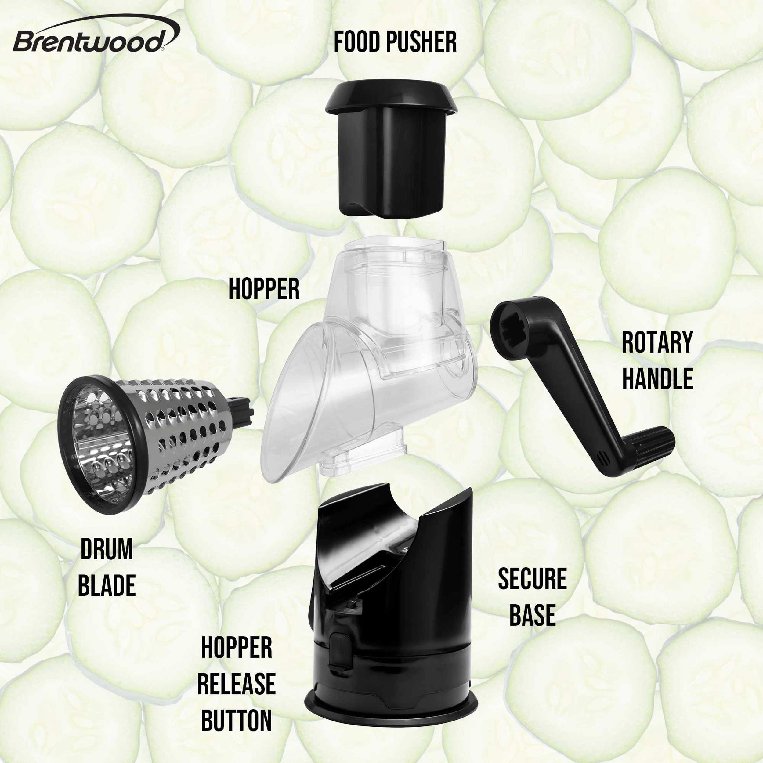 Brentwood Rotary Cheese Grater Slicer in Black with 3 Drum Blades