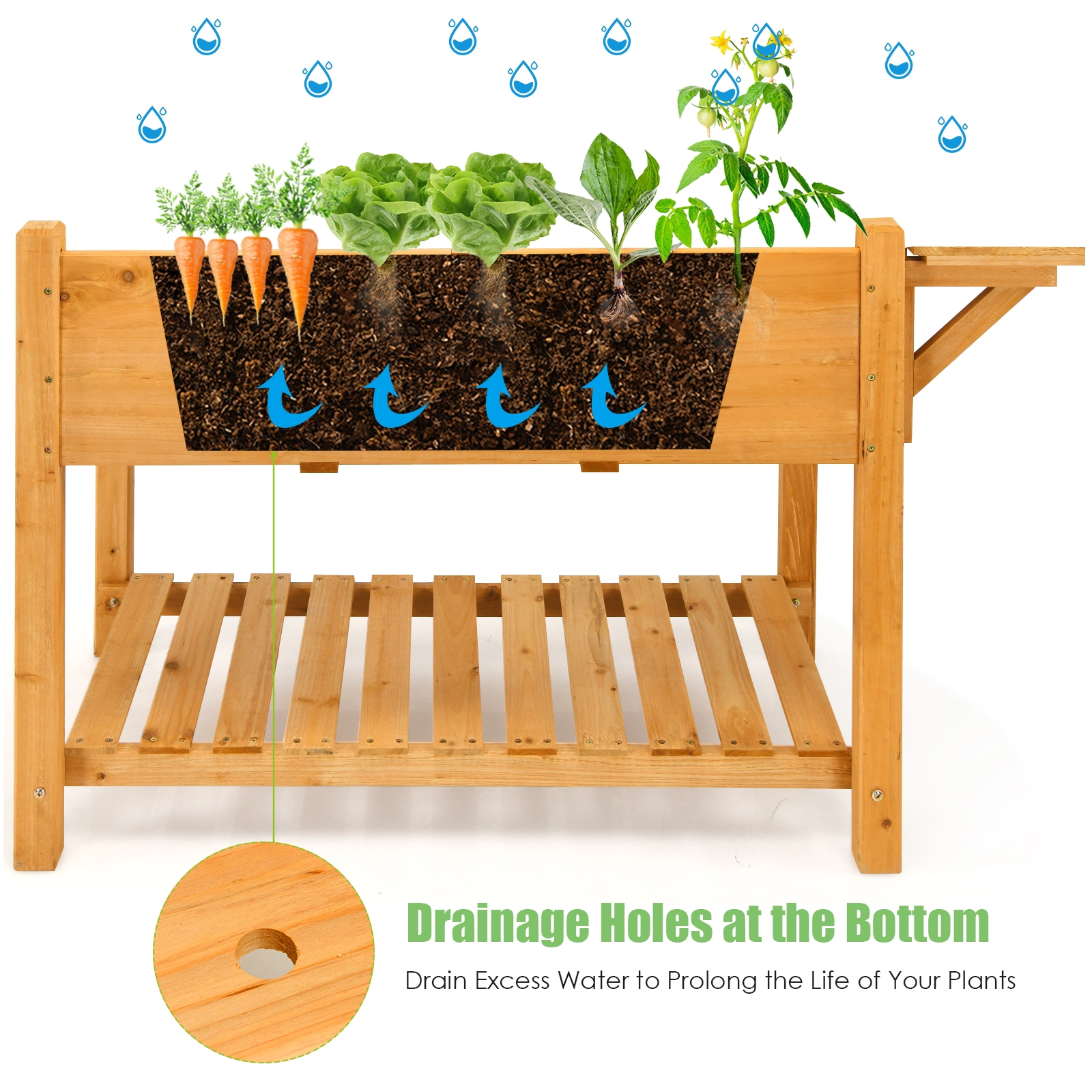 Slickblue Outdoor Wooden Raised Garden Bed with Shelf Planter