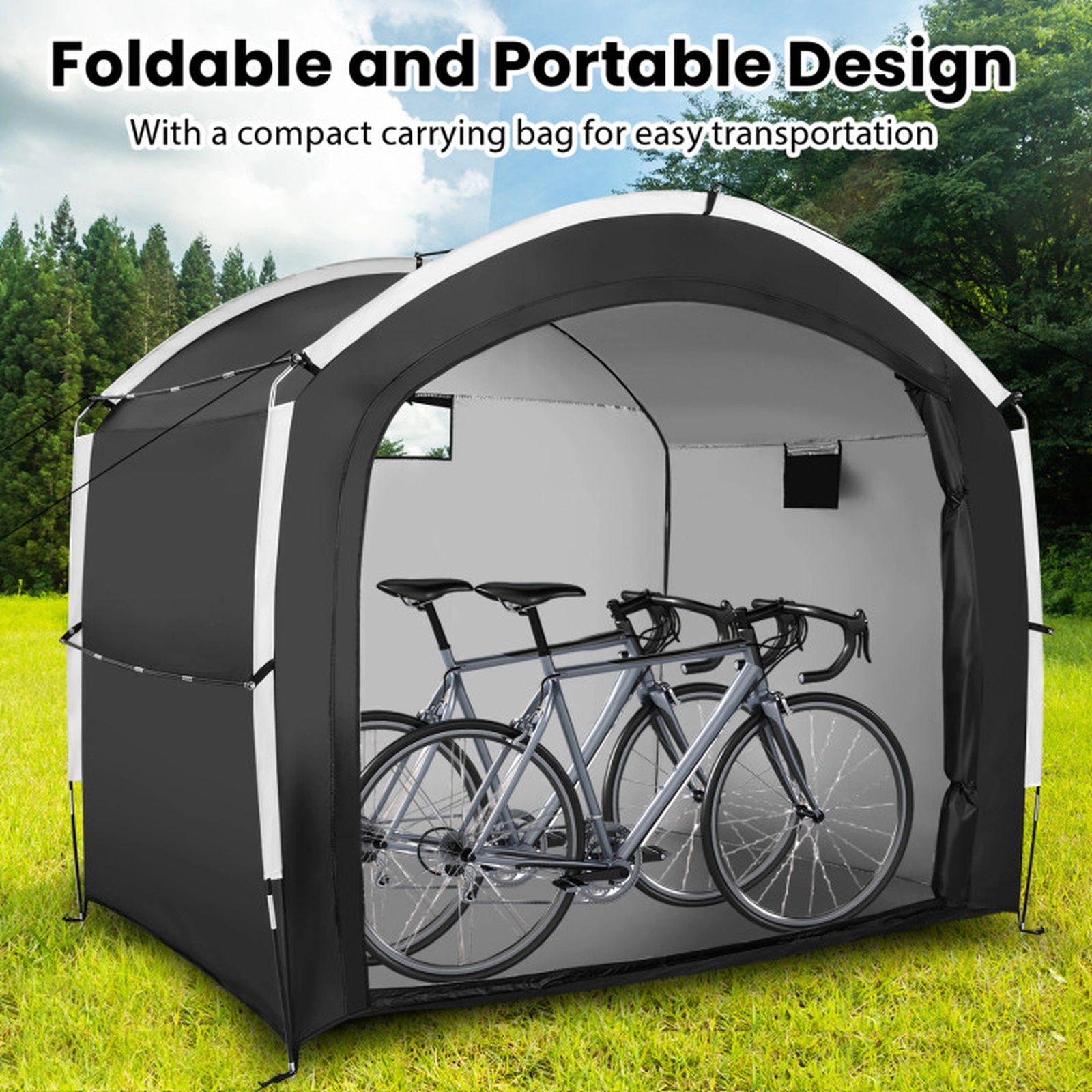 SUGIFT 5-Bike Waterproof 210D Oxford Fabric Fiberglass Frame Storage Shed Tent 86.5-in x 59-in x 73-in 11-lb Black
