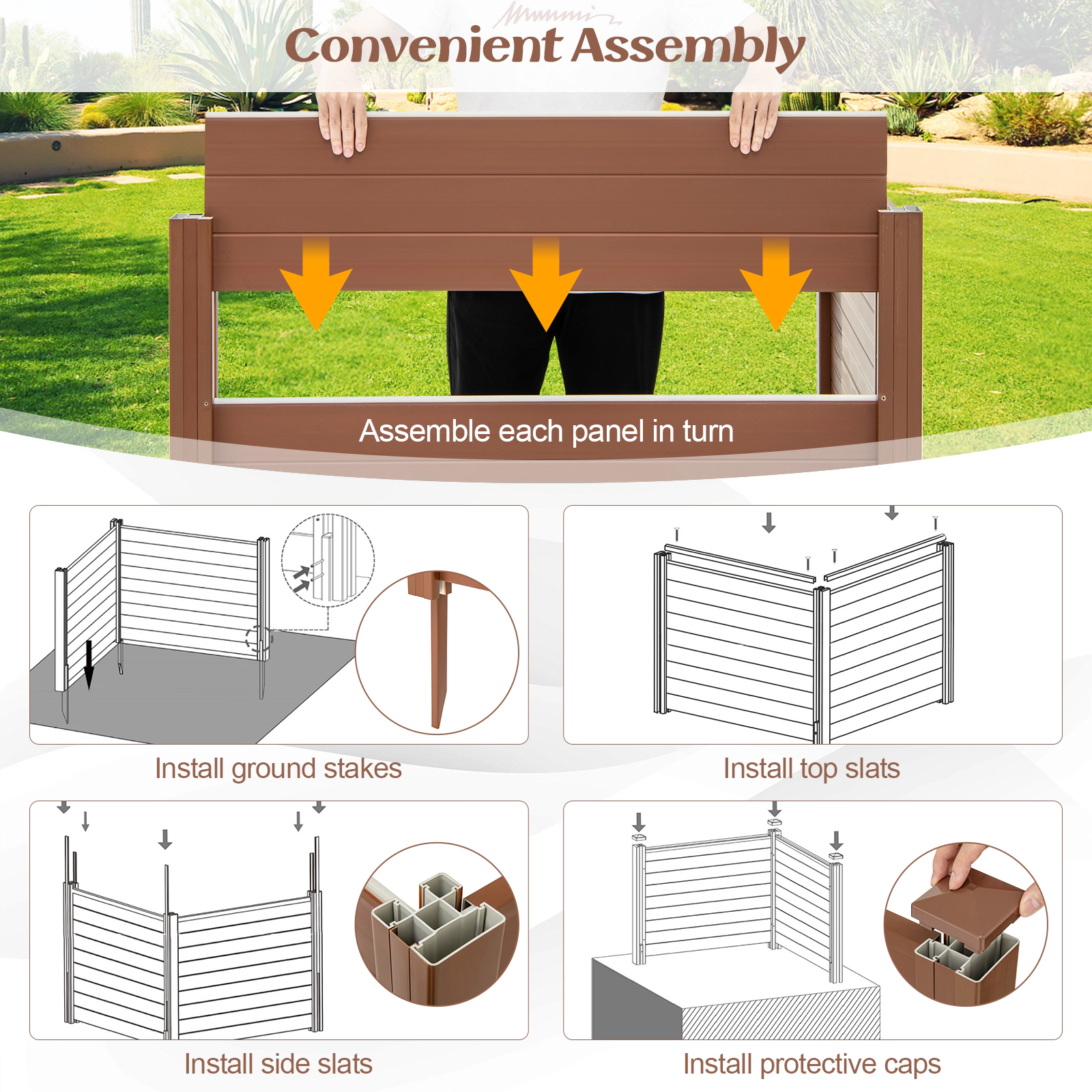 SUGIFT Brown PVC Outdoor Air Conditioner Fence with 3 20-in Ground Stakes and Expandable Panels