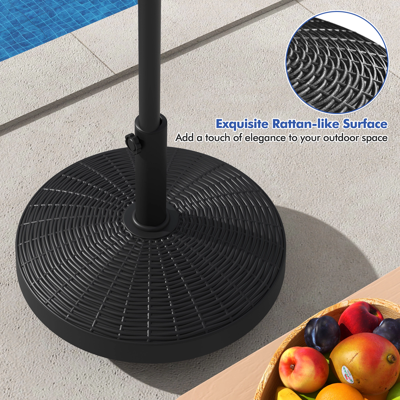 Hivvago 50 Lbs Patio Wicker Style Resin Umbrella Base Stand Heavy Duty With Wheels