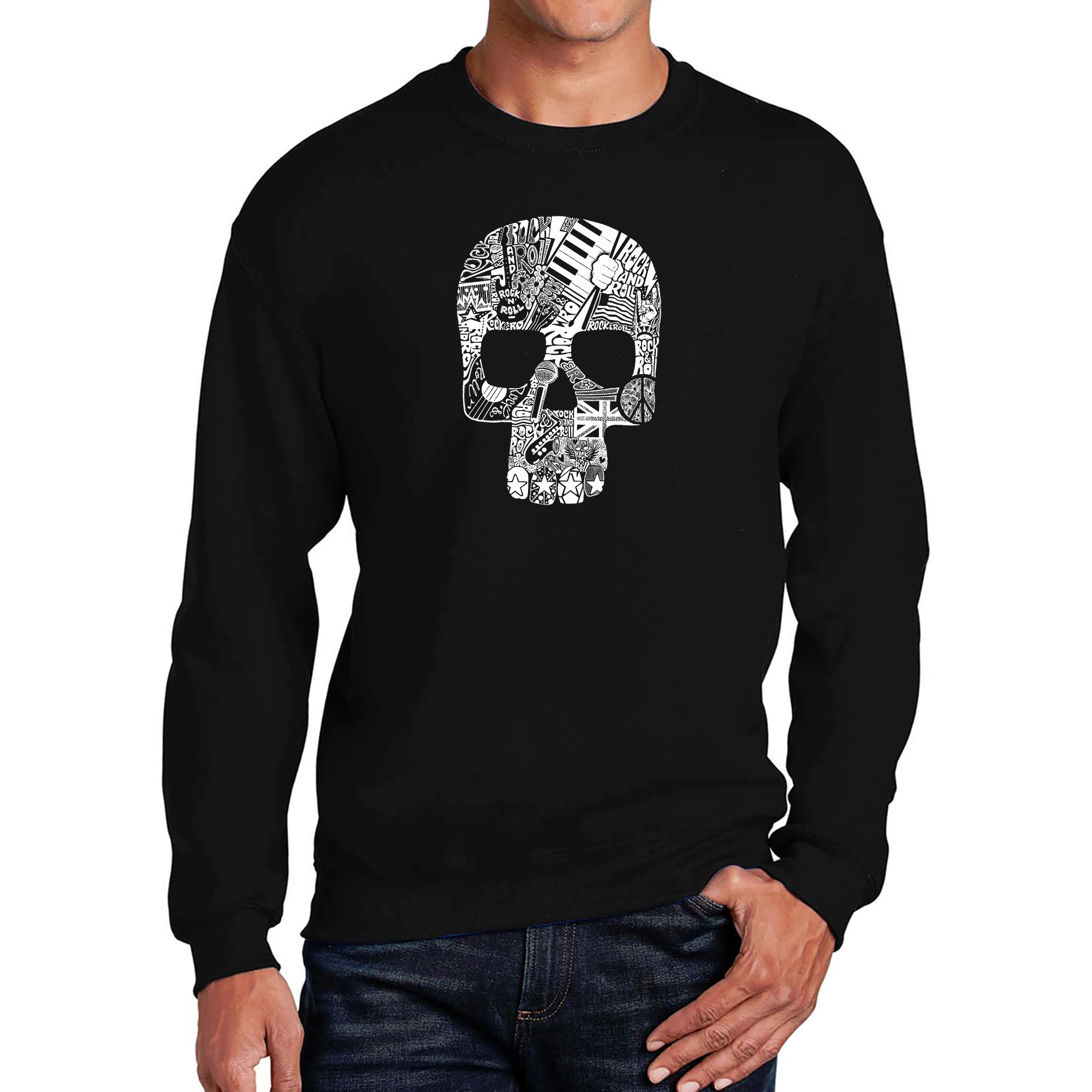 LA Pop Art Rock n Roll Skull - Men's Word Crew Sweatshirt