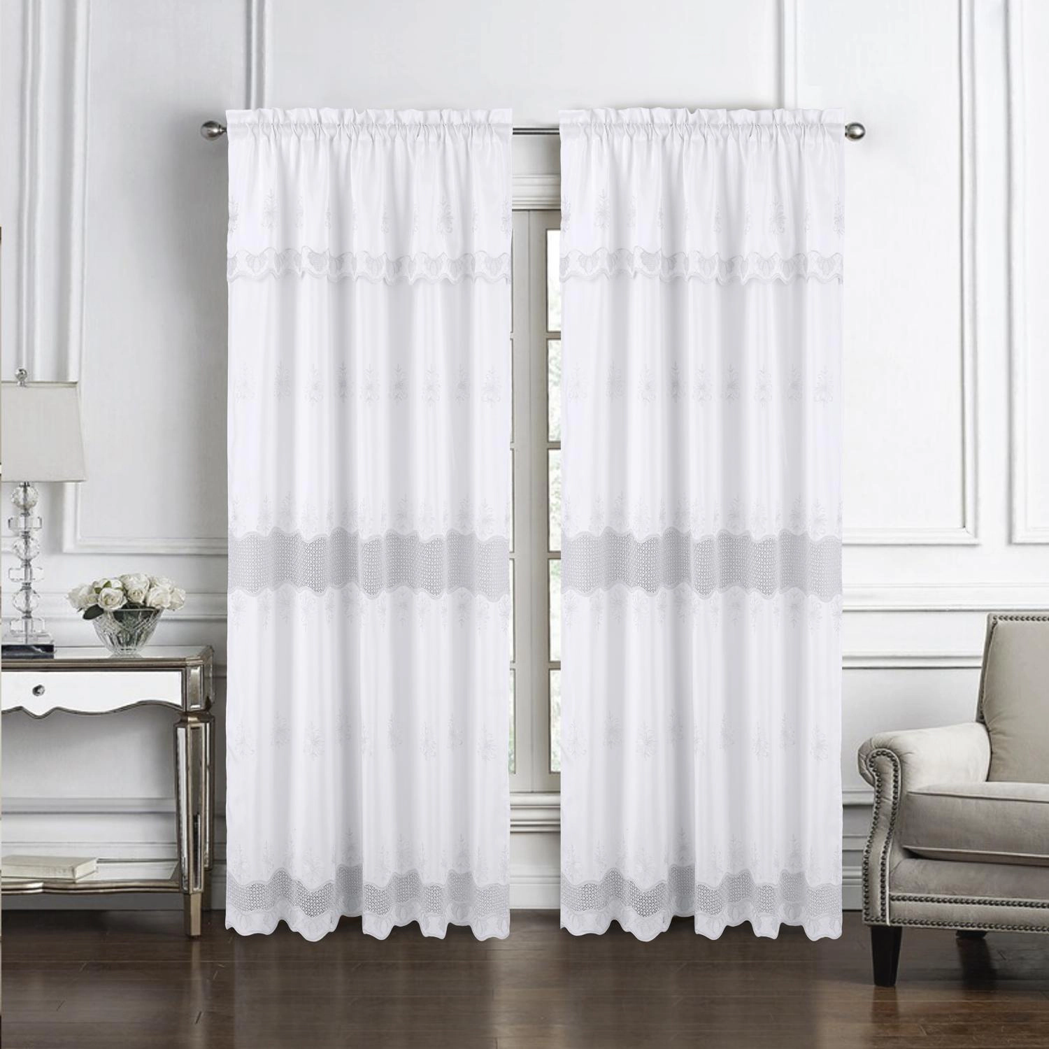RT Designers Collection Donna Macrame Construction 3" Rod Pocket Curtain Panel 54" x 90" White