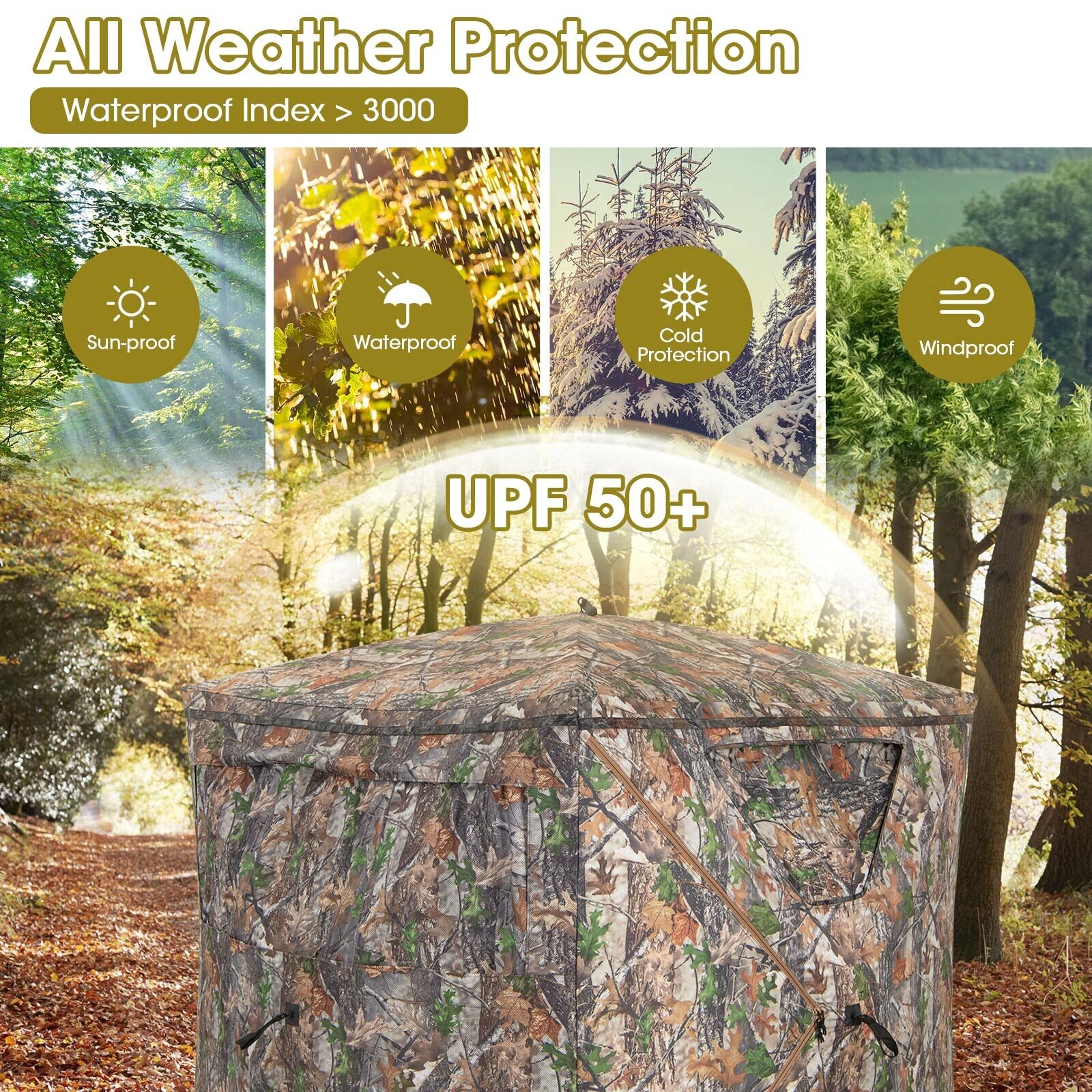 SUGIFT 2-3 Person Pop Up Hunting Blind Ground Tent with Triangle Windows Carry Bag and Storage Pocket Camouflage