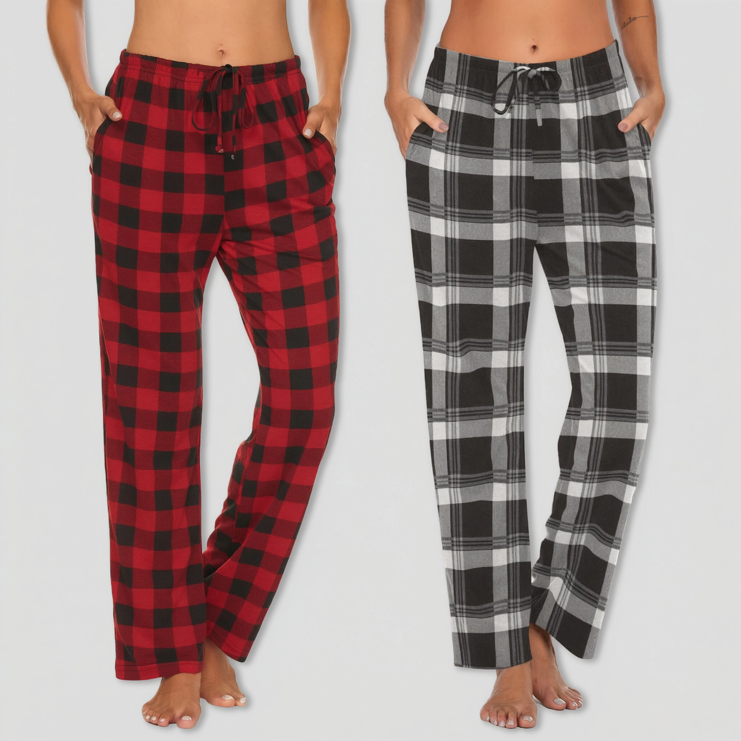 Ekouaer Women's Plaid Pajama Pants 2 Pack Soft Sleepwear Lounge Bottoms