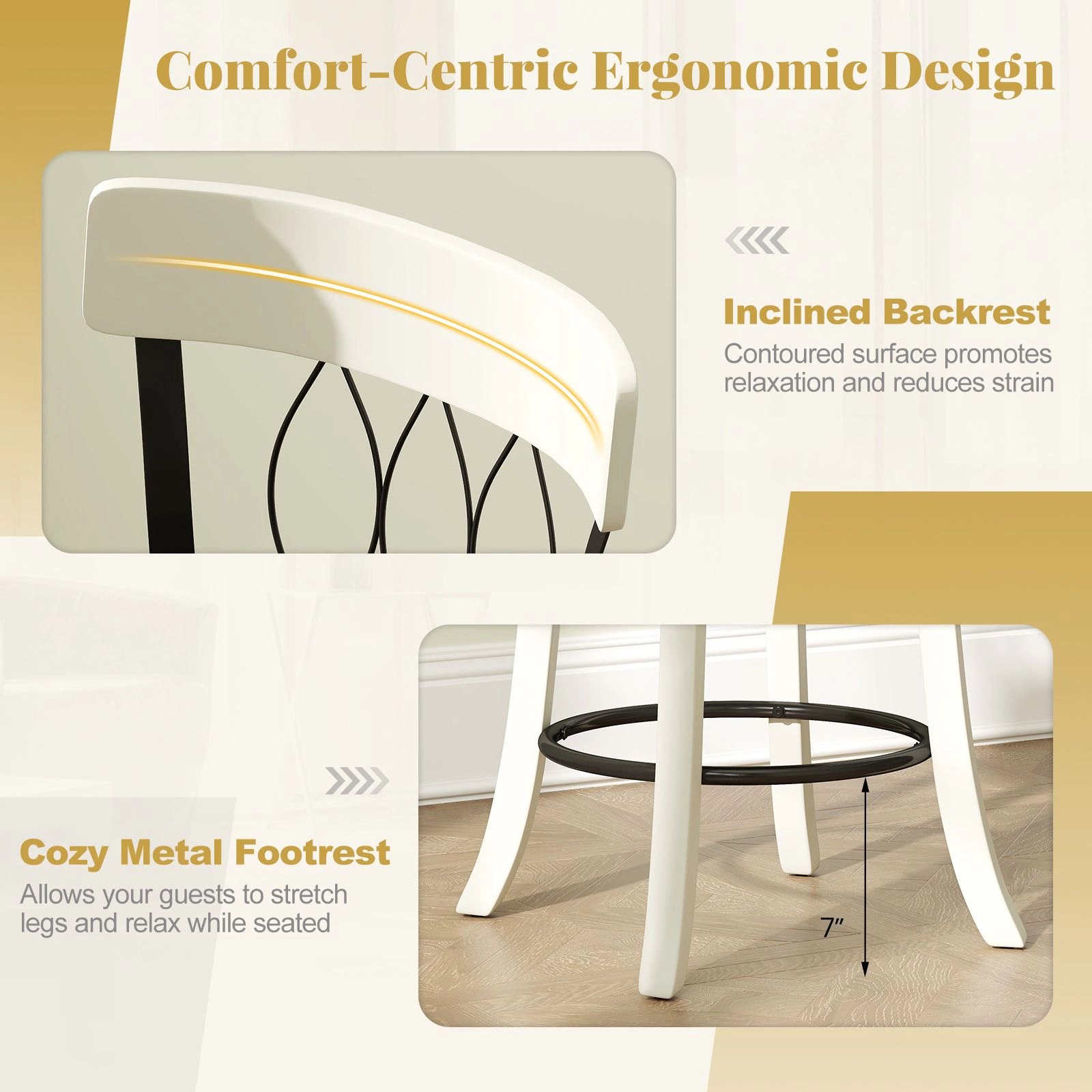 SlickBlue Set of 2 Black White Kitchen Island Chairs with 360° Swivel Cushion Seat