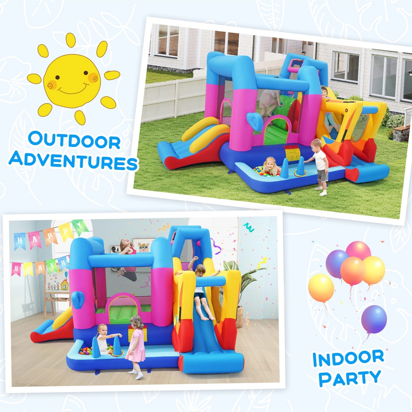 SUGIFT 8-in-1 Excavator Inflatable Bounce House with Dual Water Slides Ball Pit and 780W Blower